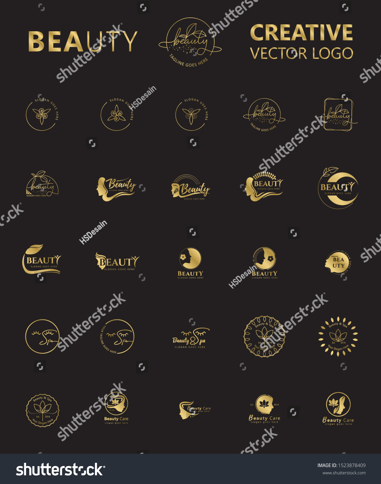 Set 25 Gold Beauty Logo Templates Stock Vector Royalty Free 1523878409