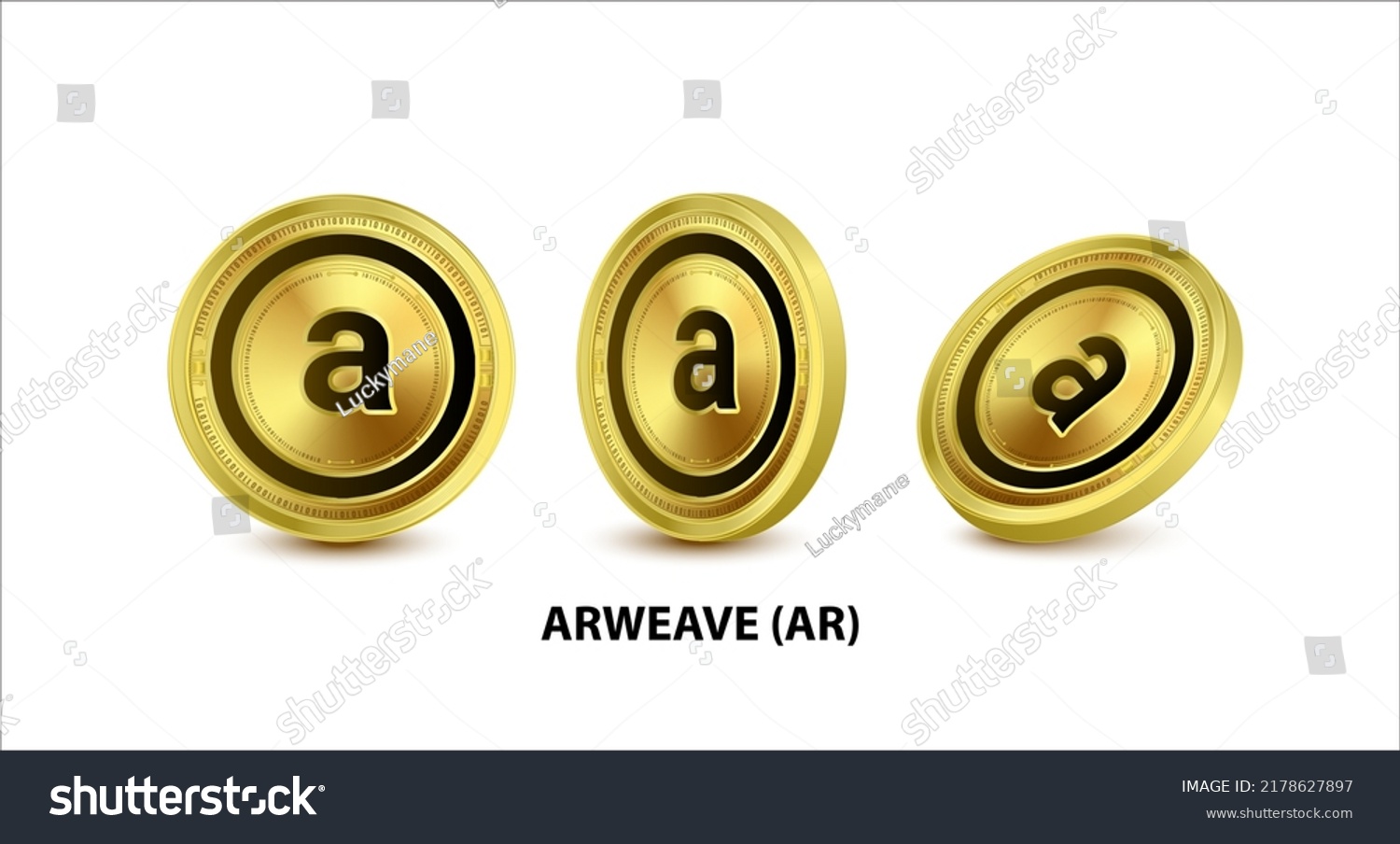 SVG of Set of Gold coin Arweave (AR) Vector illustration. Digital currency. Cryptocurrency Golden coins with bitcoin, ripple ethereum symbol isolated on white background. 3D isometric Physical coins. svg