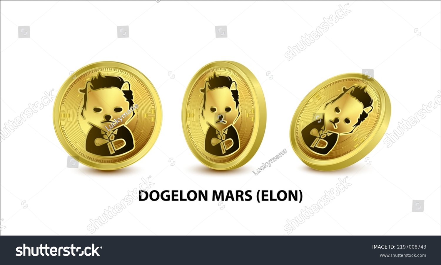 SVG of Set of Gold coin Dogelon Mars (ELON) isometric Physical coins. Digital currency. Vector illustration 3D.  Cryptocurrency Golden coins with bitcoin, ripple ethereum symbol isolated on white background. svg