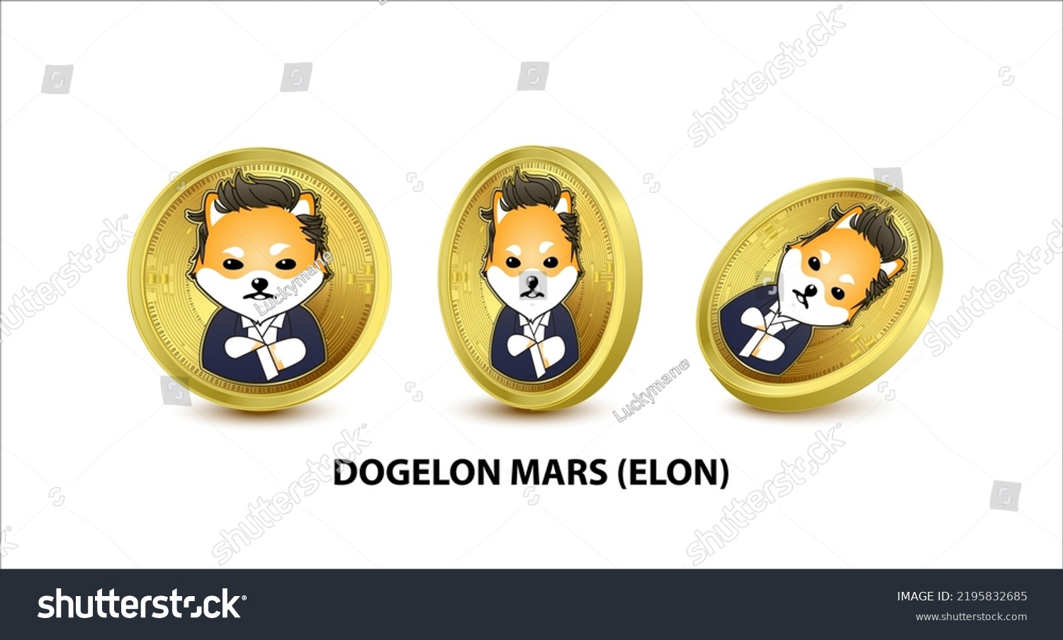 SVG of Set of Gold coin Dogelon Mars (ELON) Vector illustration. Digital currency. Cryptocurrency Golden coins with bitcoin, ripple ethereum symbol isolated on white background. 3D isometric Physical coins. svg