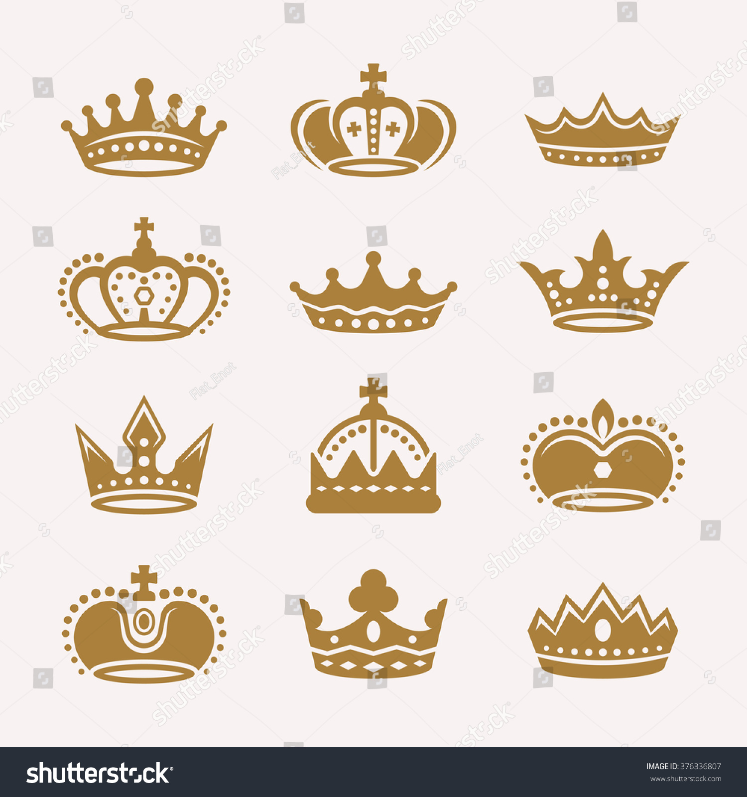 Set Of Gold Crowns Isolated Vector Icons, Royal Crowns Silhouette, King ...