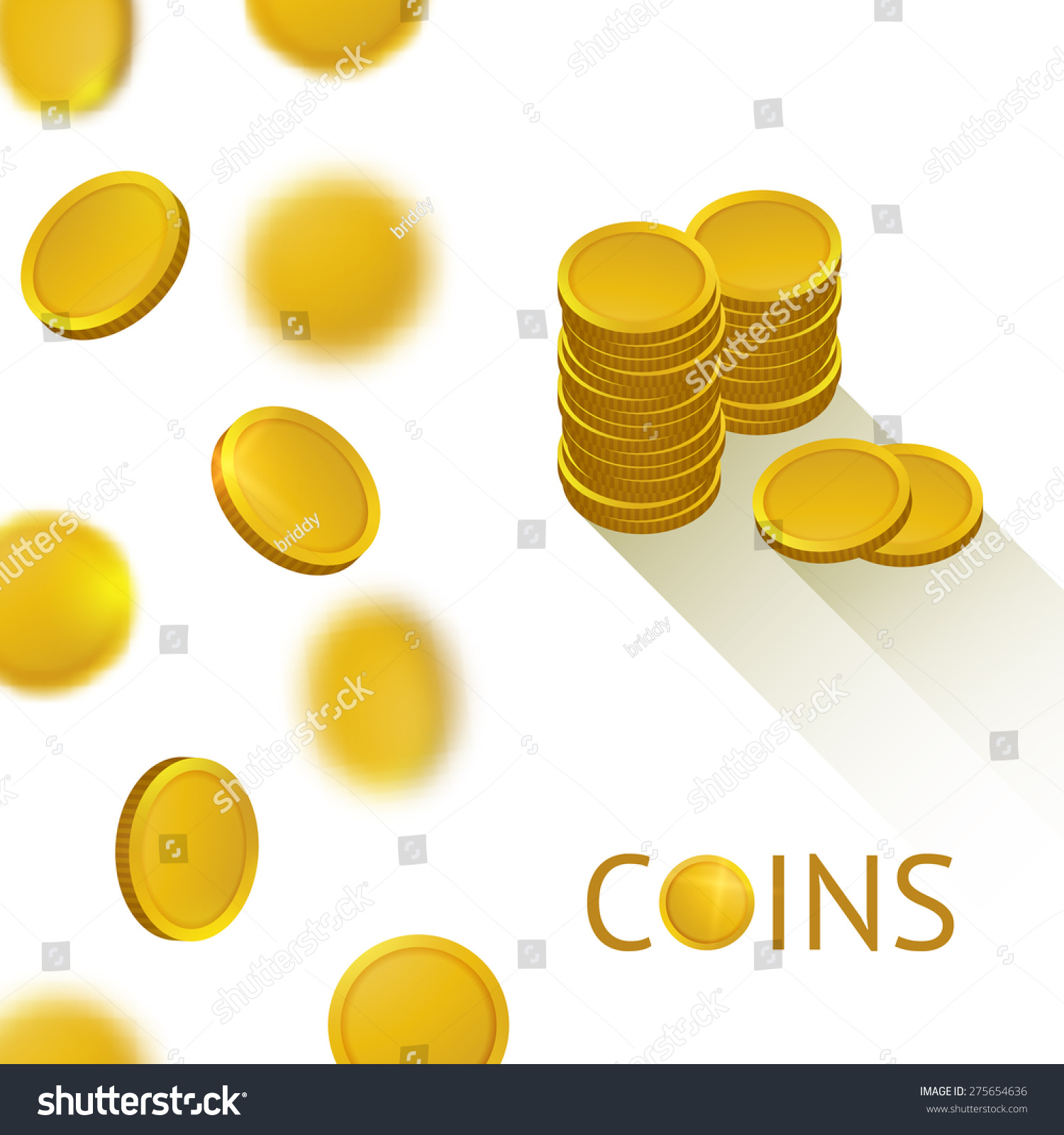 Set Of Gold Shiny Coins. Falling Money Illustration. Vector Bank ...