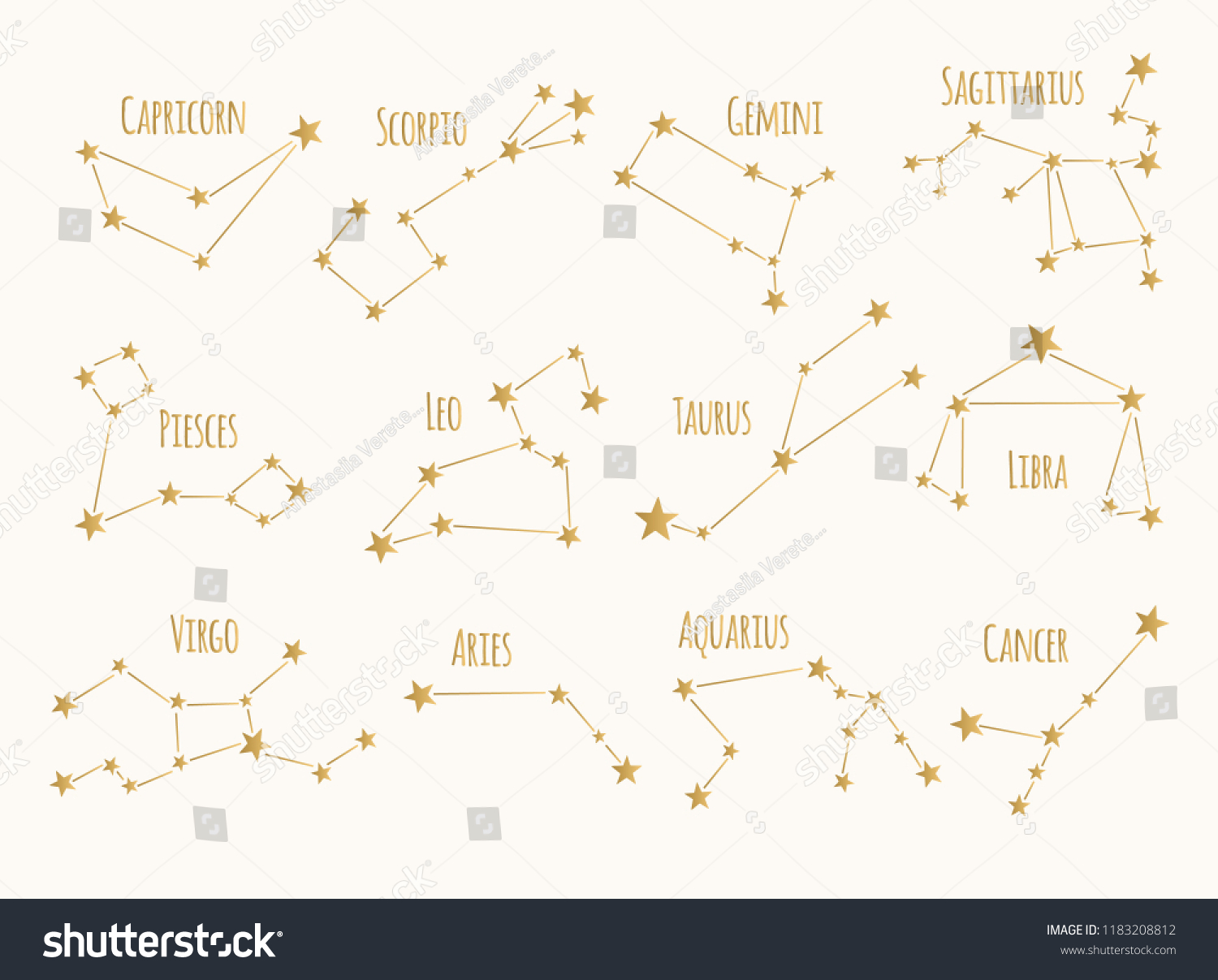 Set Golden Constellations Vector Zodiac Signs Stock Vector Royalty Free 1183208812 Shutterstock 6254