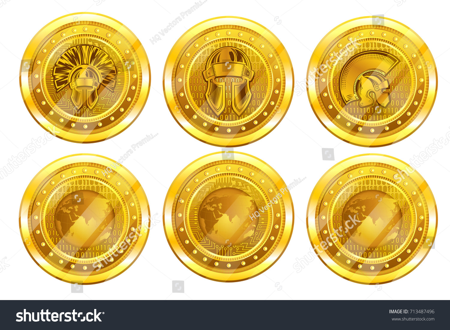 SVG of Set of golden cry pto coins, bit coin or titan back and front side. Vector Illustration isolated on white background svg