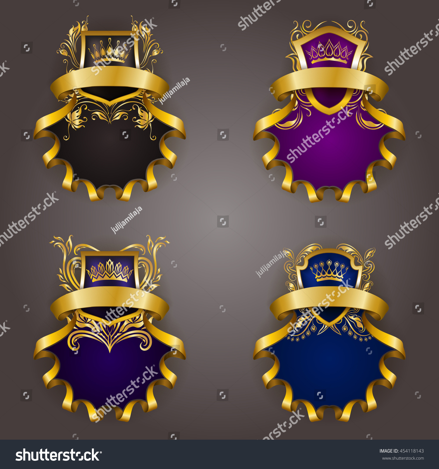 Set Golden Royal Shields Graphic Design Vector De Stock Libre De