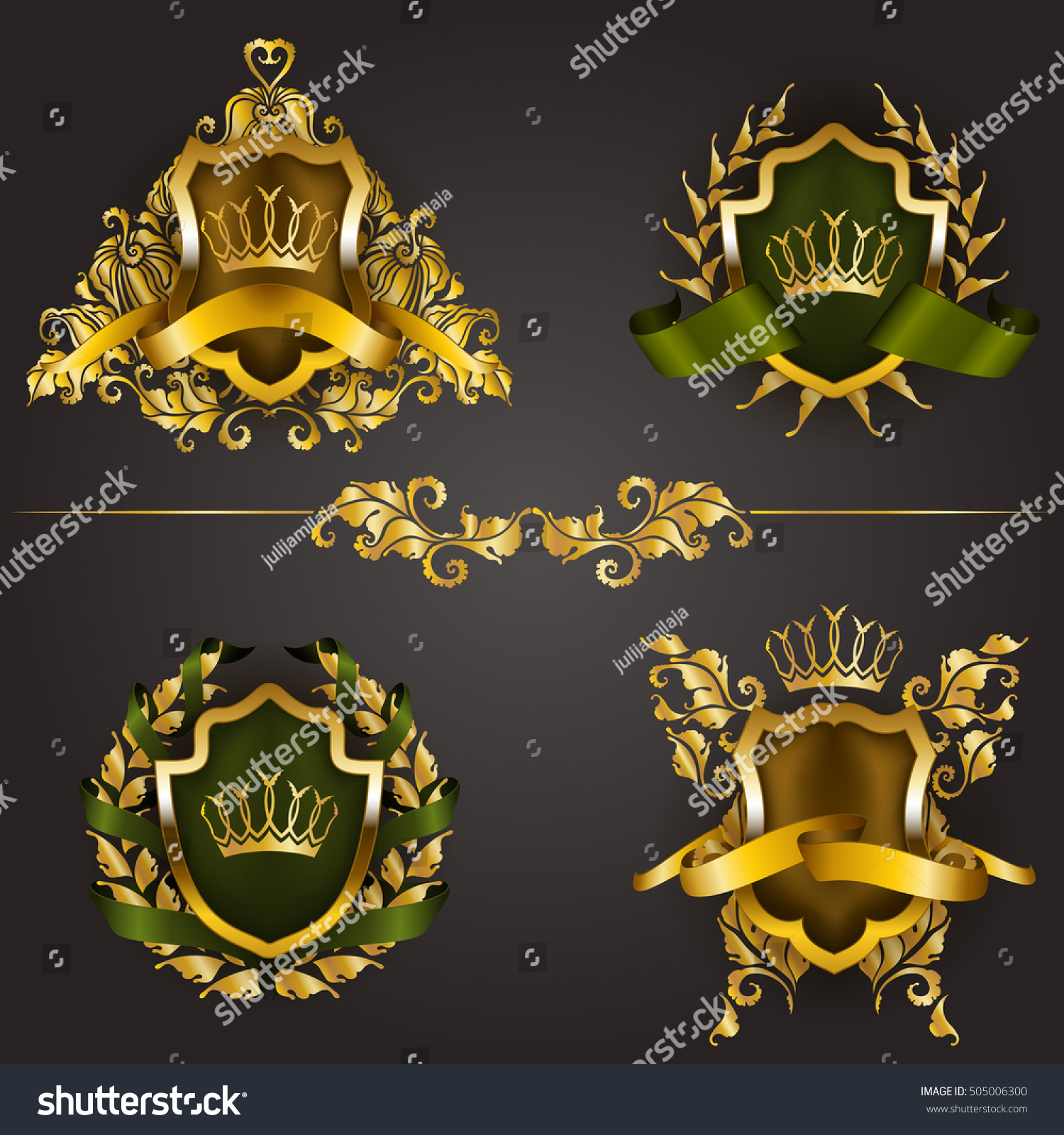 Set Golden Royal Shields Floral Elements Stock Vector 505006300 ...