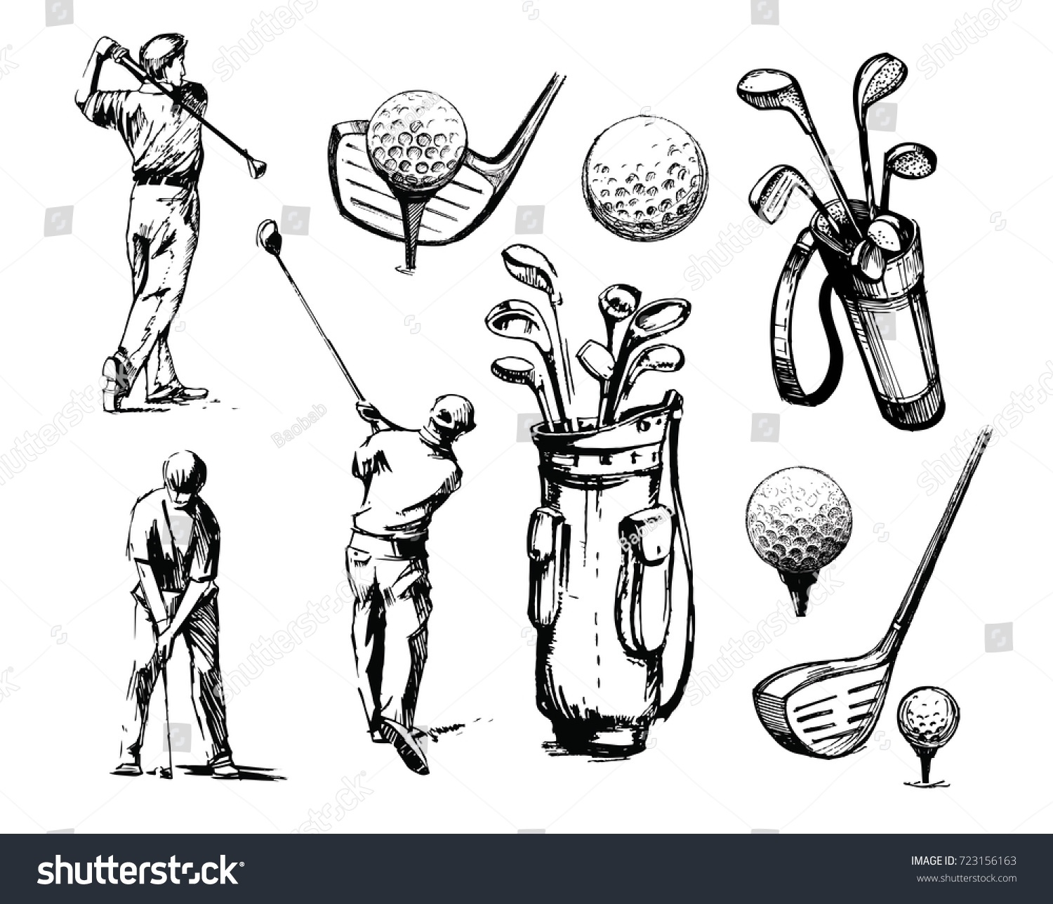 Set Golf Objects Players Ball Golf Stock Vector (Royalty Free) 723156163