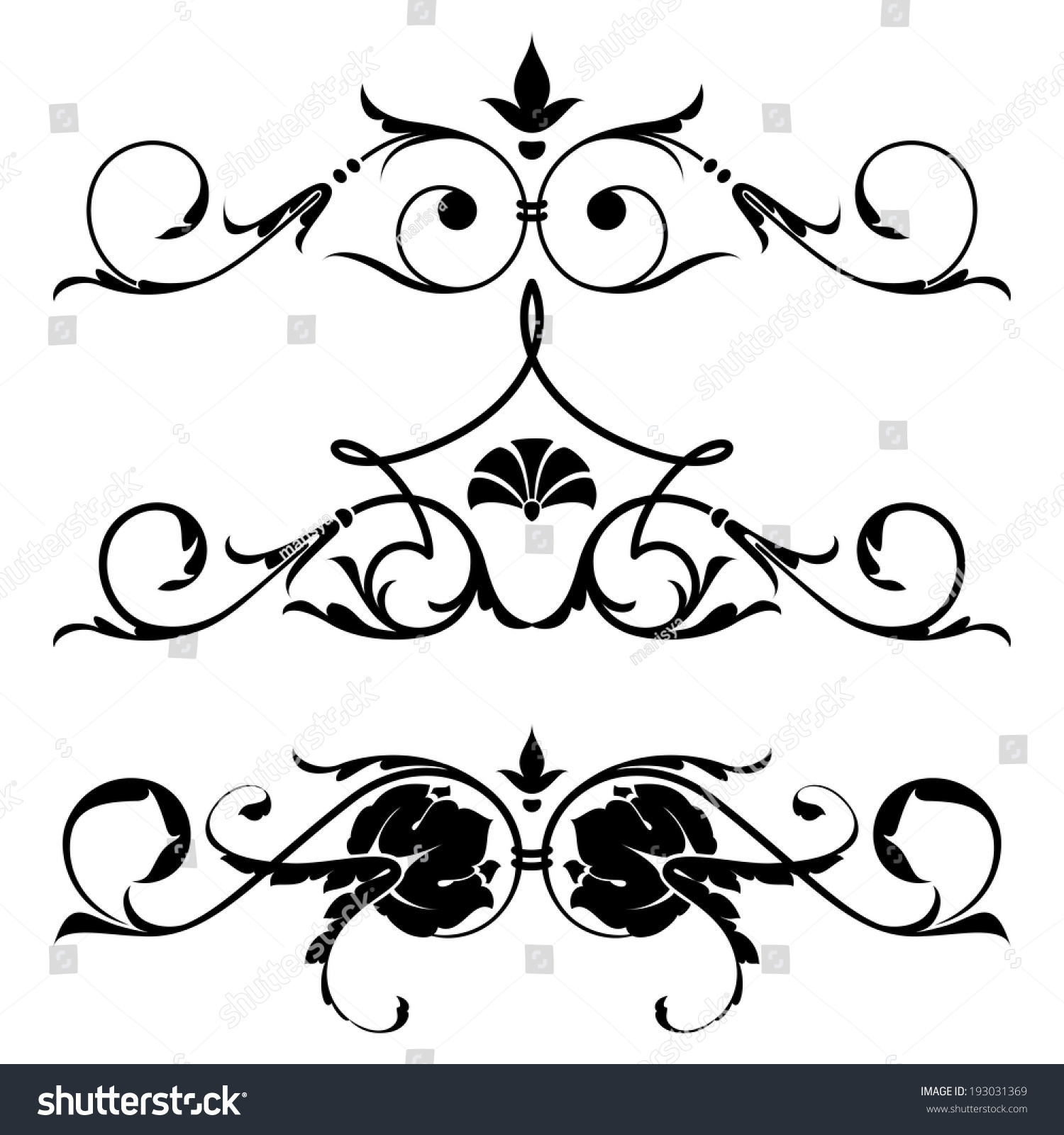 Set Of Graphic Horizontal Floral Elements For Your Design Stock Vector ...