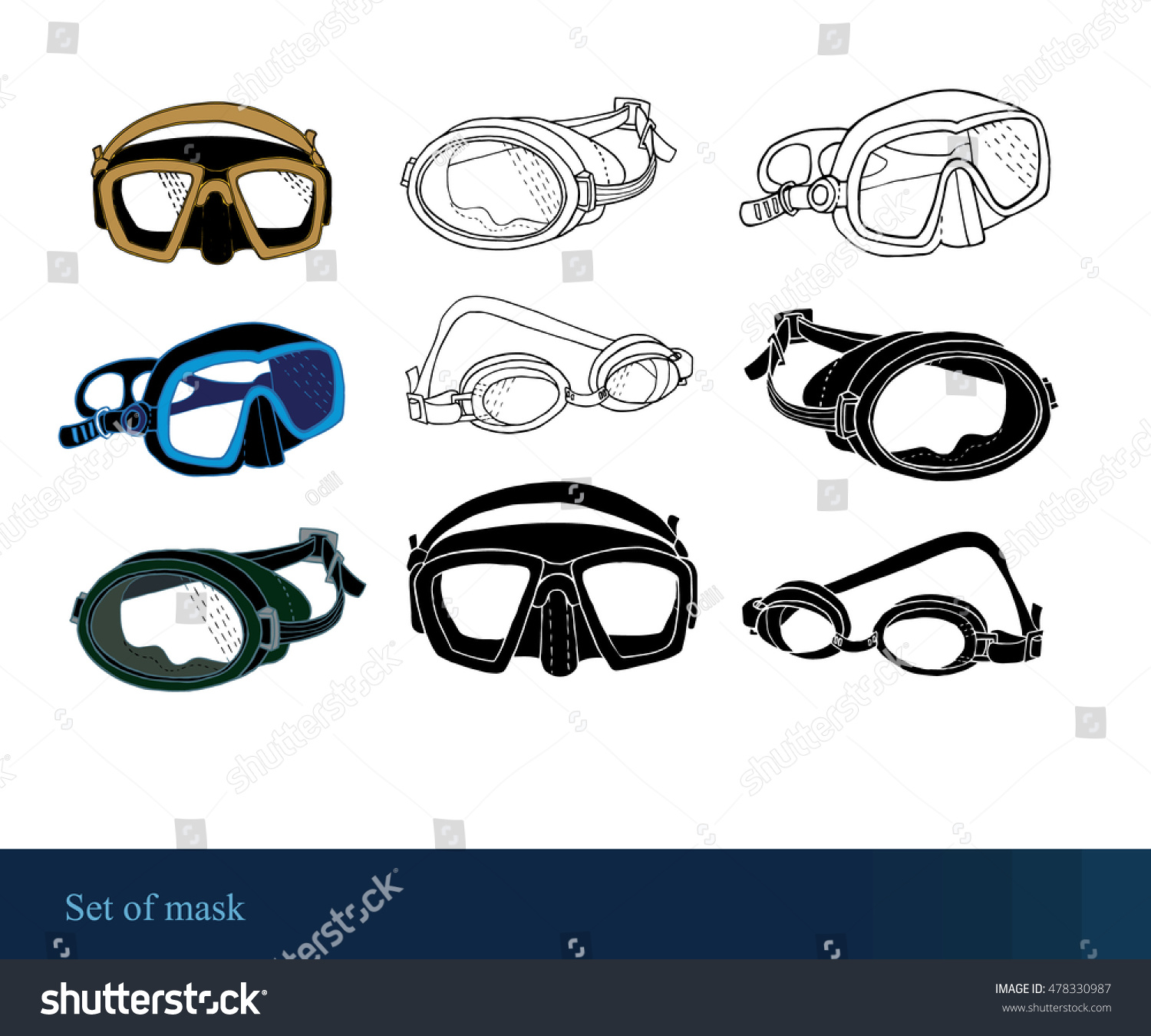 Set Graphic Mask Diving Elements Stock Vector (Royalty Free) 478330987 ...