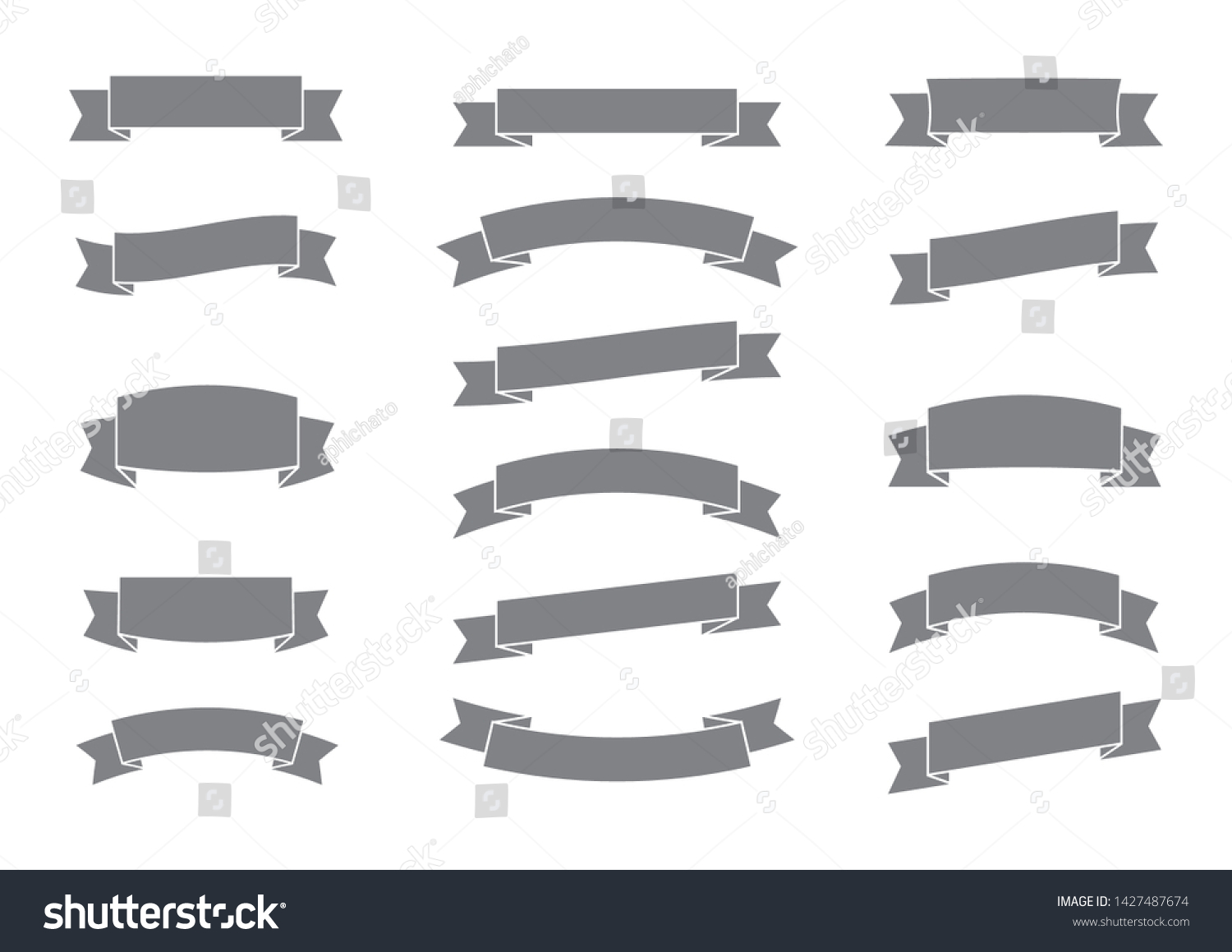 SVG of set of gray ribbon banner,arch banner,ribbon baner,flat  style,ribbon banner vector on white background svg