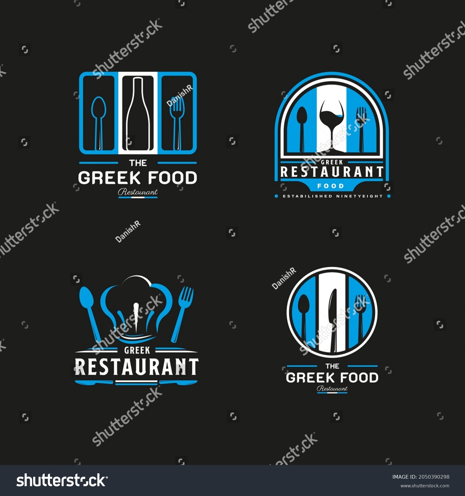 Set Greek Food Restaurant Logo Greece Stock Vector Royalty Free