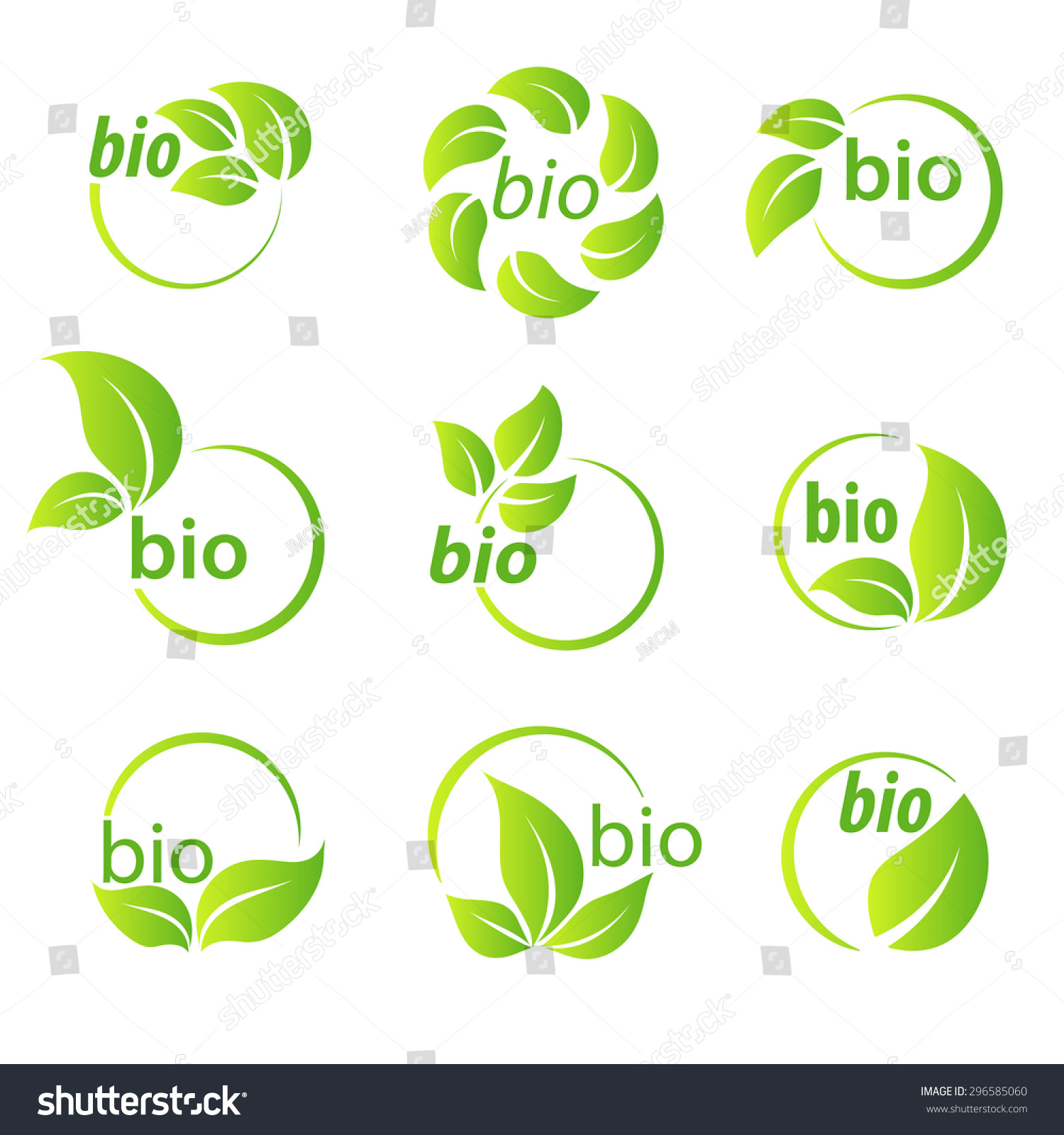 Set Green Leaves Bio Symbol Design Stock Vector 296585060 - Shutterstock