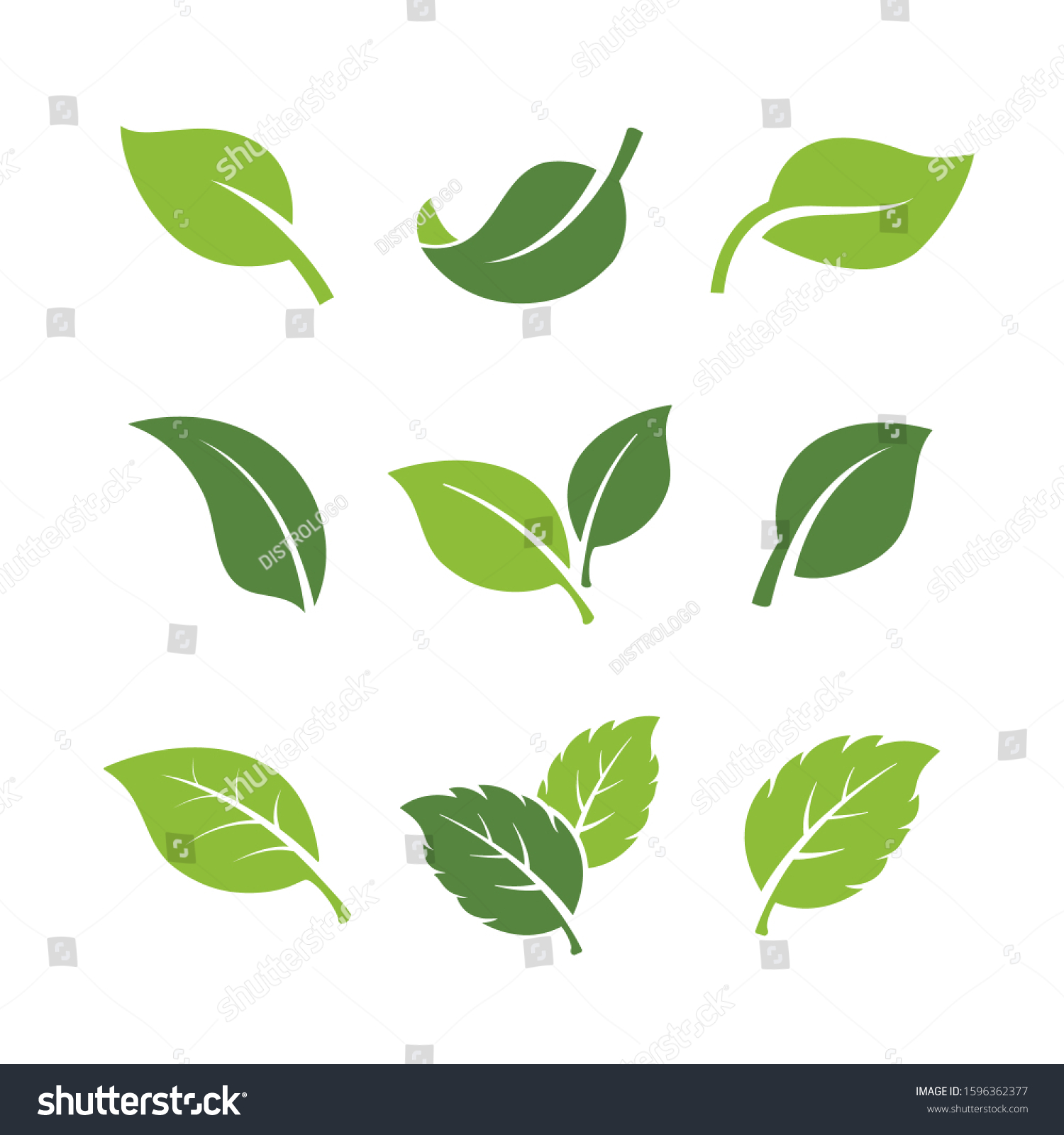 SVG of set of green leaves element vector icon. green leaf vector symbol. svg