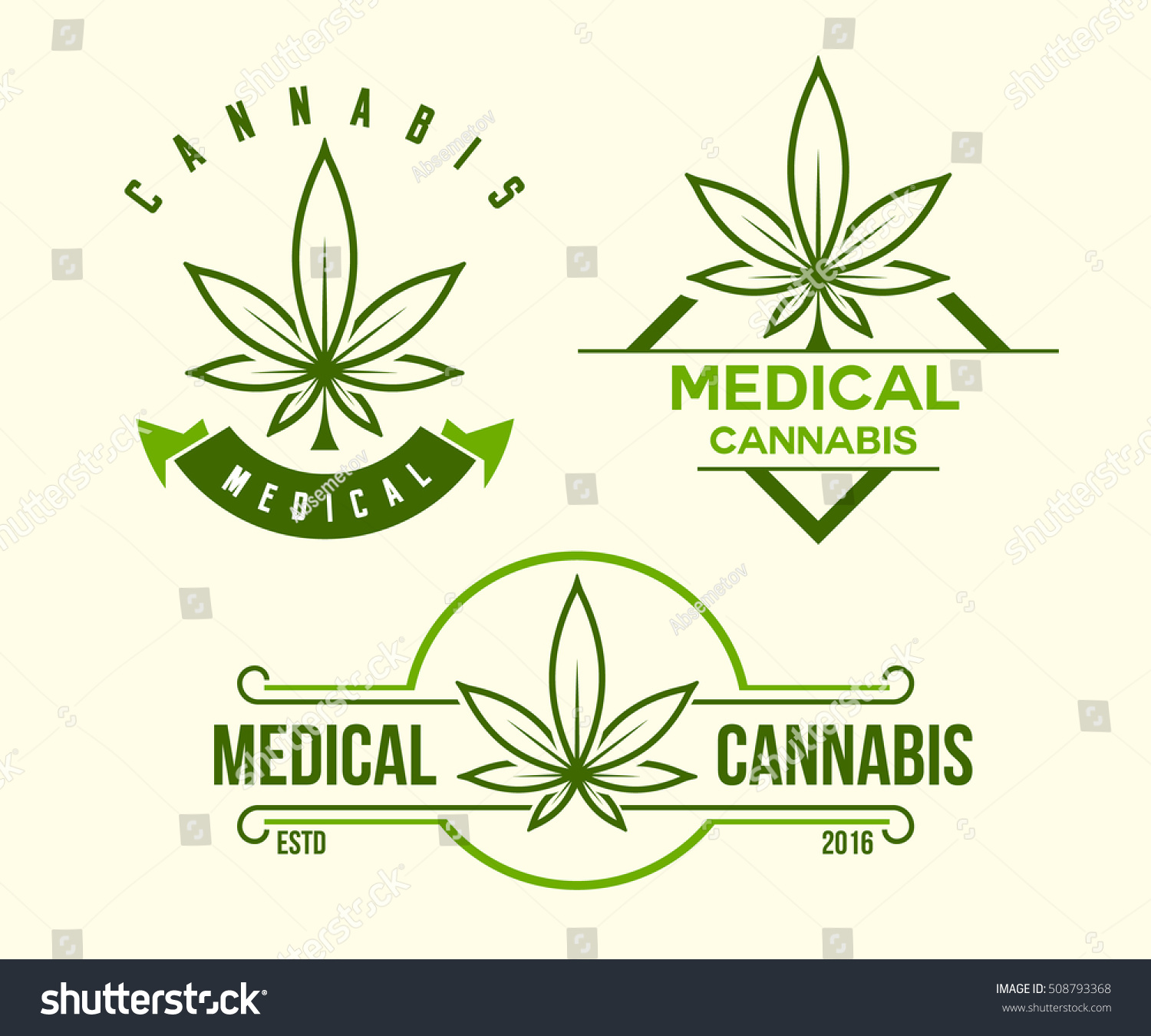 Set Green Medical Cannabis Emblem Logo Stock Vector 508793368 ...