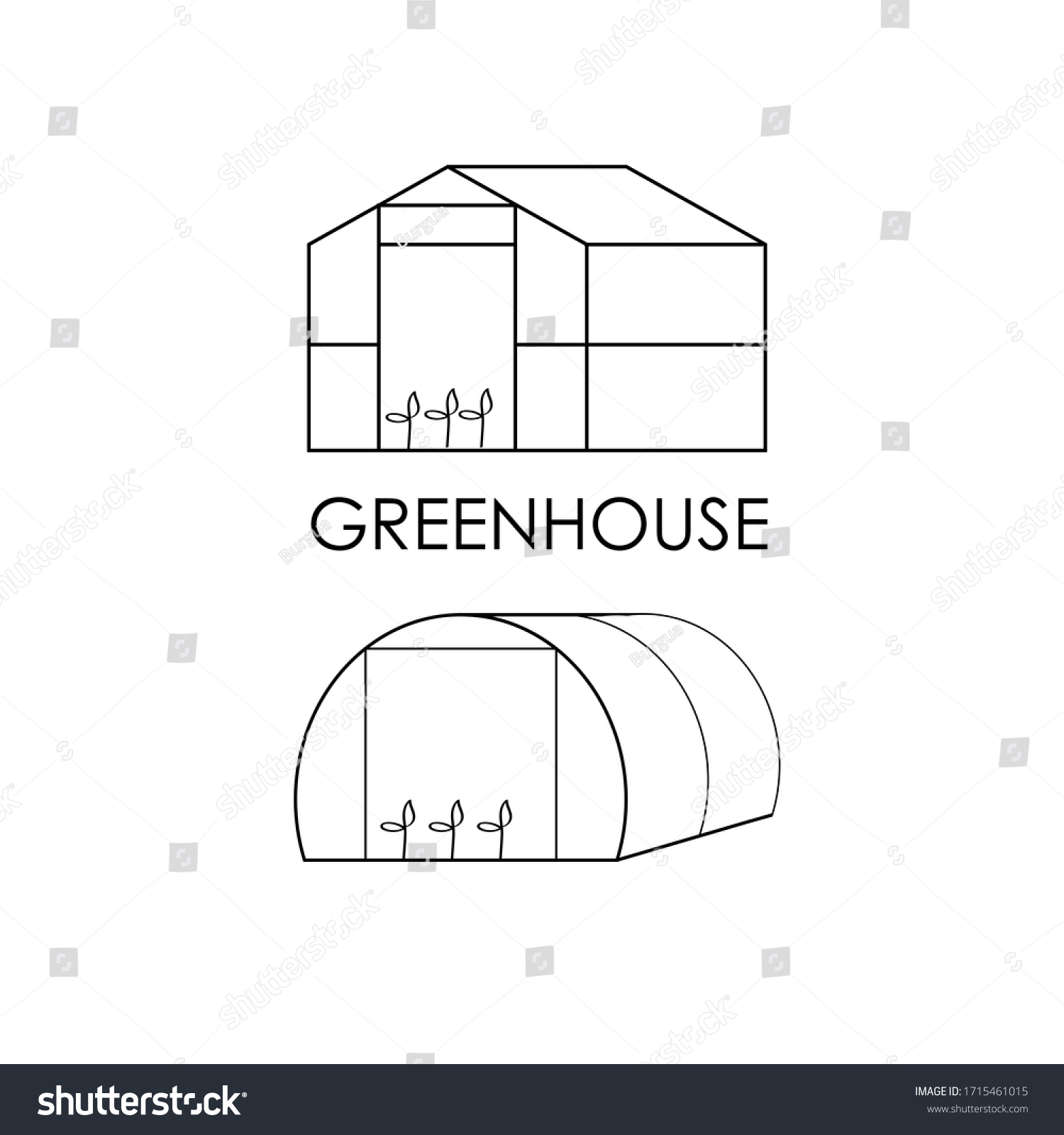 Set Greenhouses Icons Black White Outline Stock Vector (Royalty Free