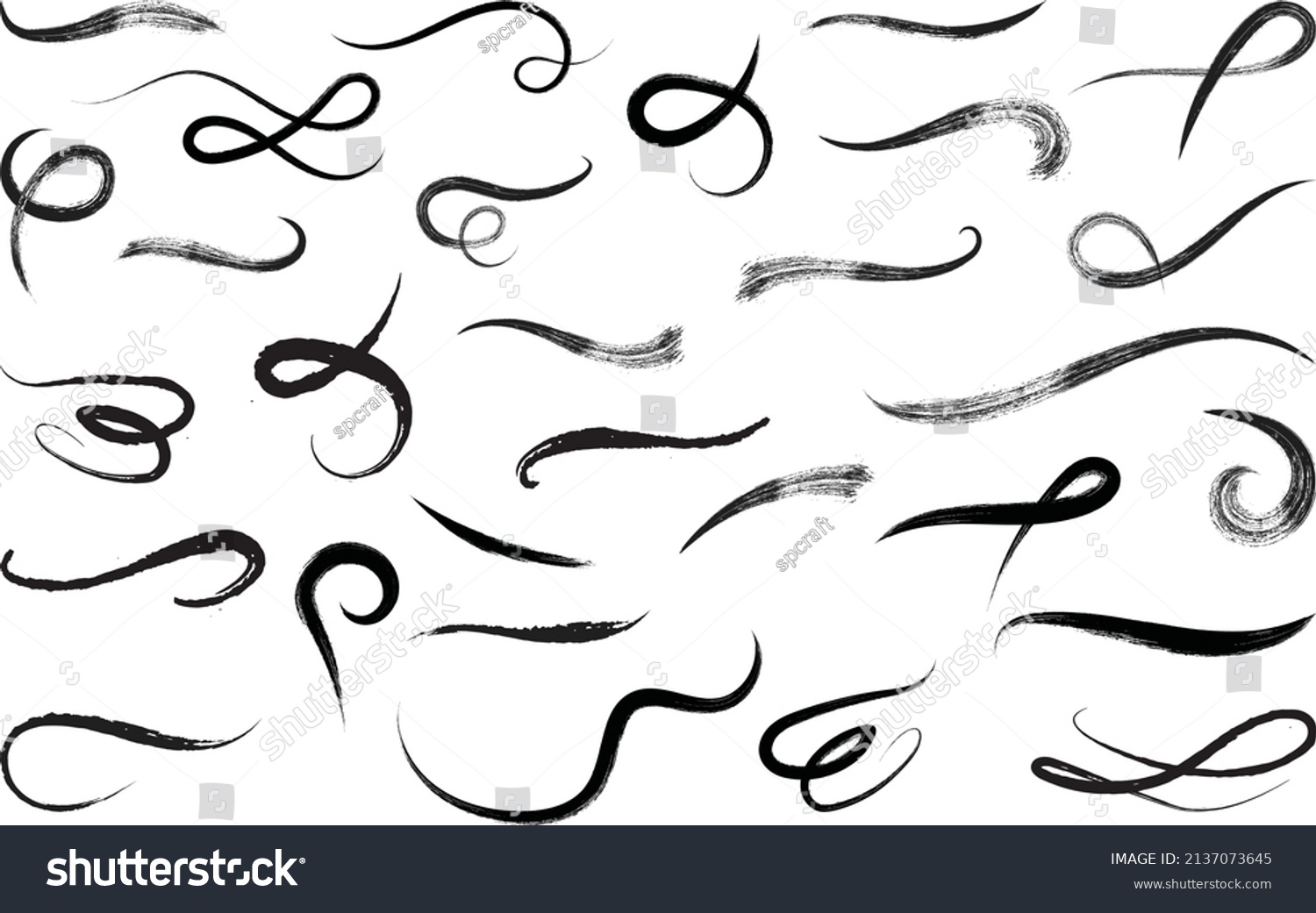 SVG of Set of Grunge Swoosh and swash tails. Wavy strokes, dirty curved strokes. Black paint wavy lines, flourish brush stroke. Fancy underline vector, decorative graphic elements. svg