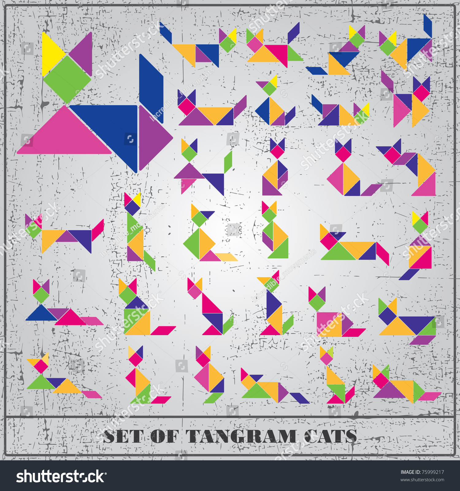 Set Of Grunge Tangram Cats- Vector Elements For Design - 75999217 ...