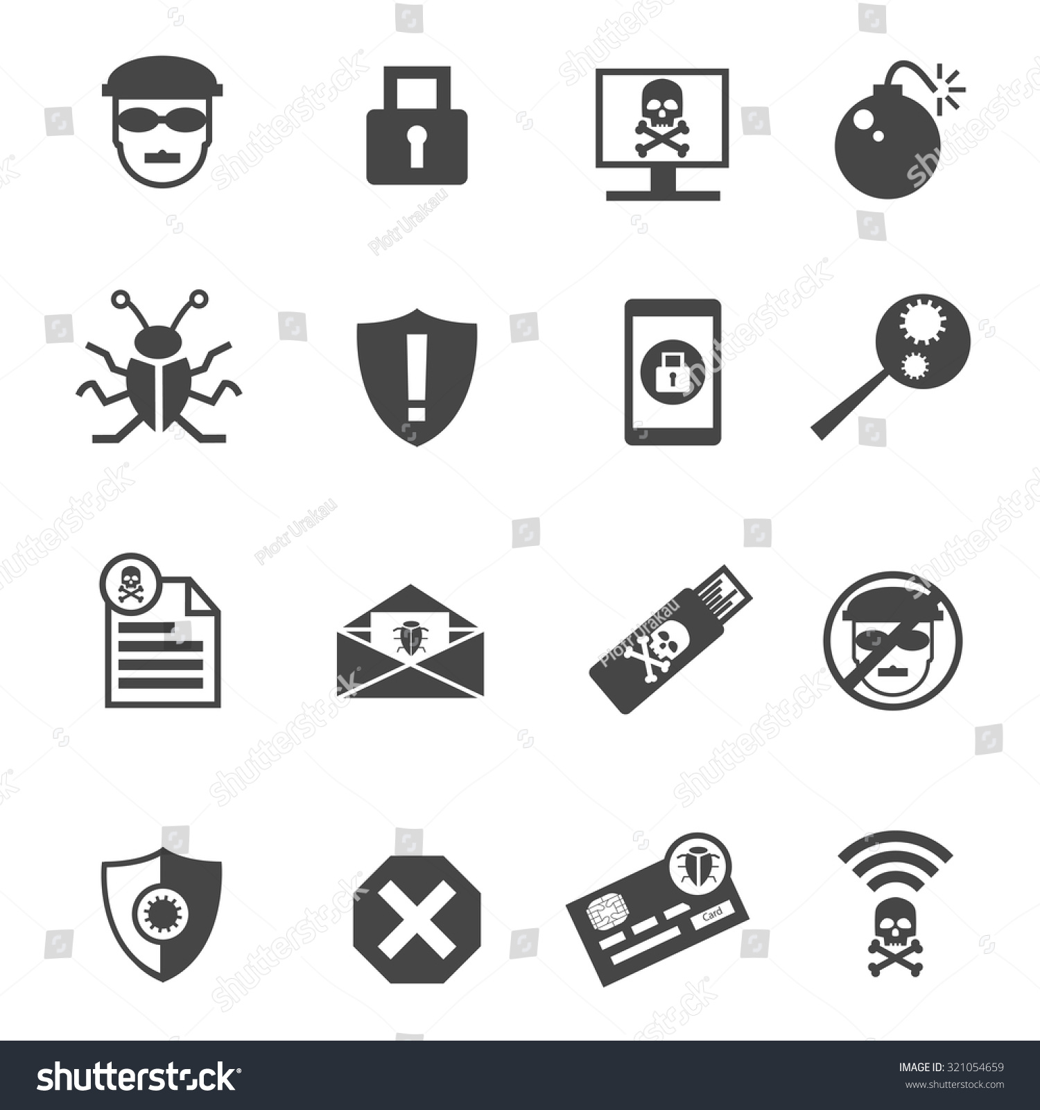 Set Of Hacker Icons Stock Vector Illustration 321054659 : Shutterstock