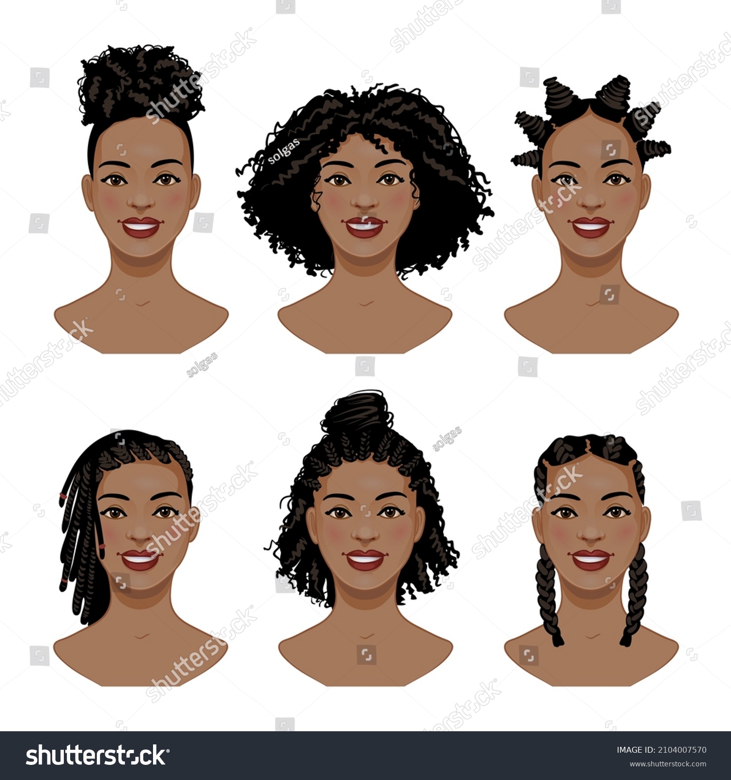 Set Hairstyles African American Woman Vector Stock Vector (royalty Free 