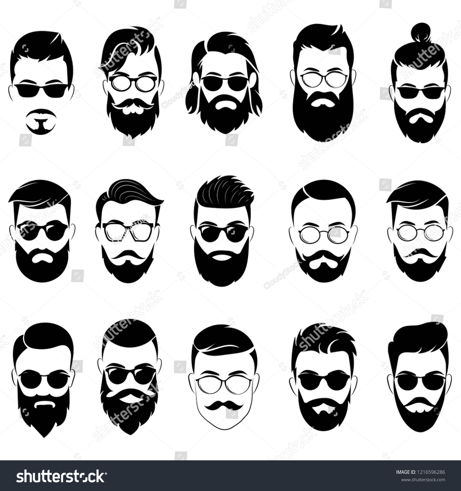 Set Hairstyles Men Glasses Collection Black Stock Vector