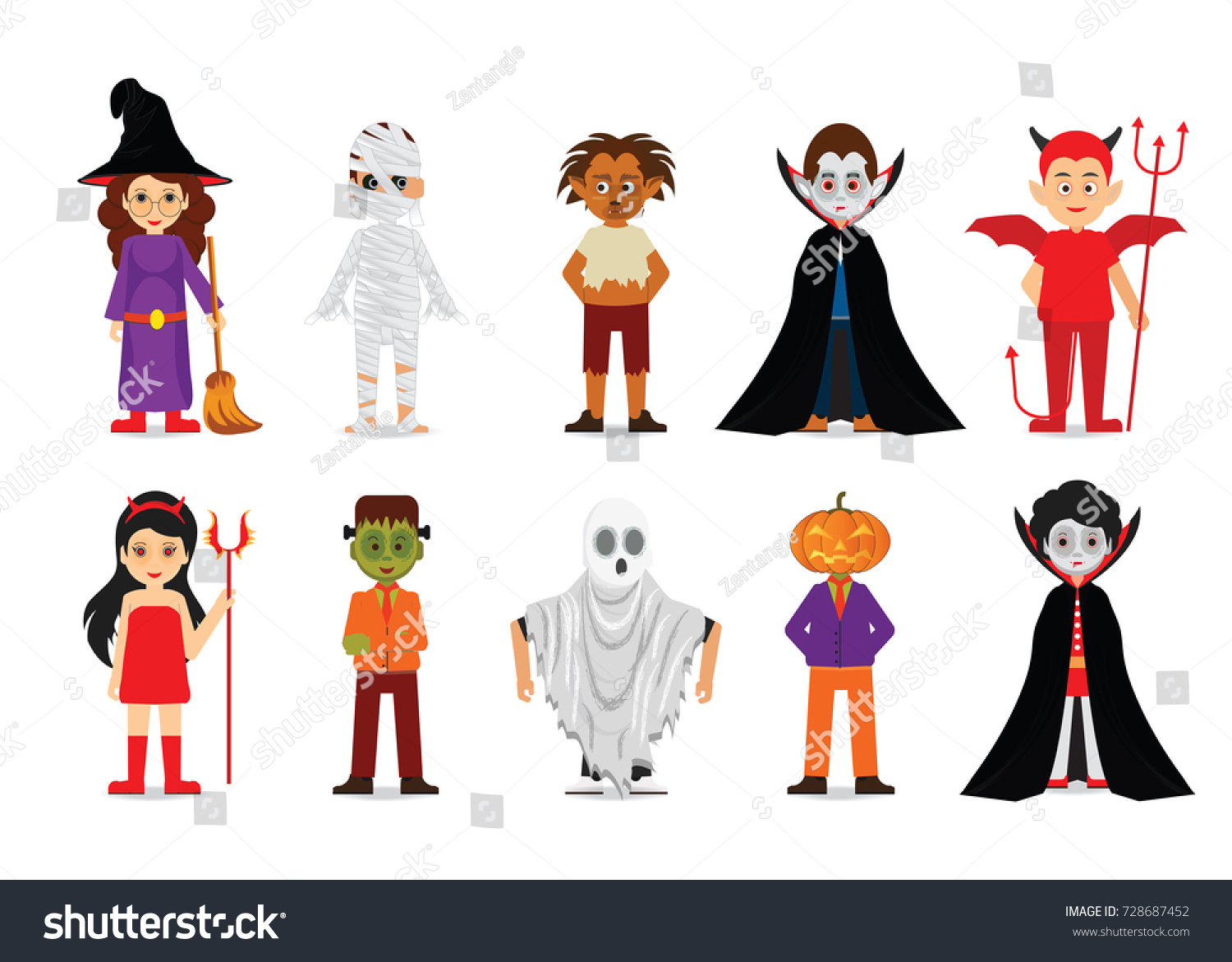 Set Halloween Cartoon Characters Mummy Zombie Arkivvektor Royaltyfri 728687452