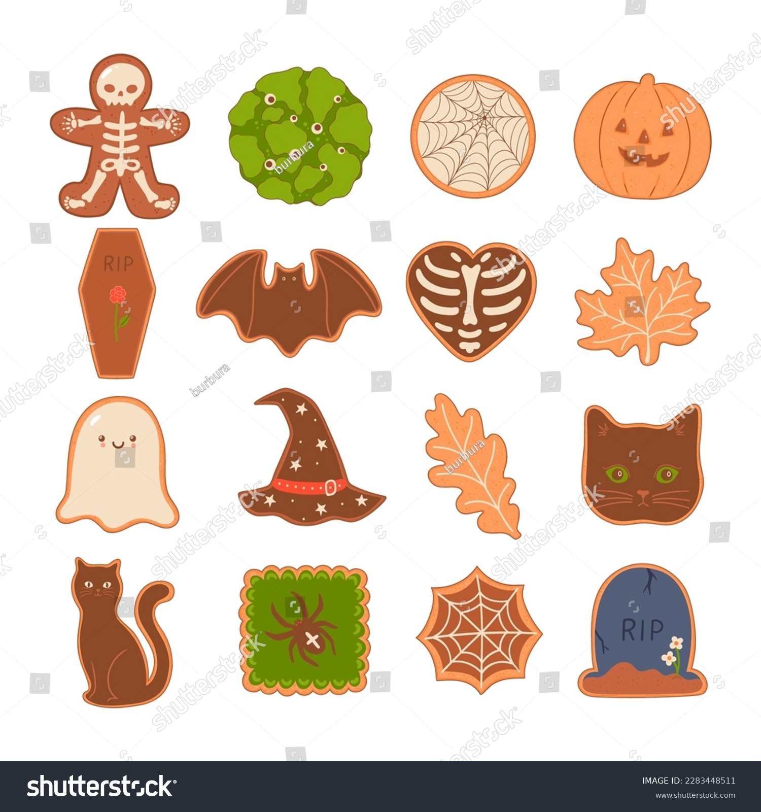 SVG of Set of Halloween cookies top view isolate on white background. Vector graphics. svg
