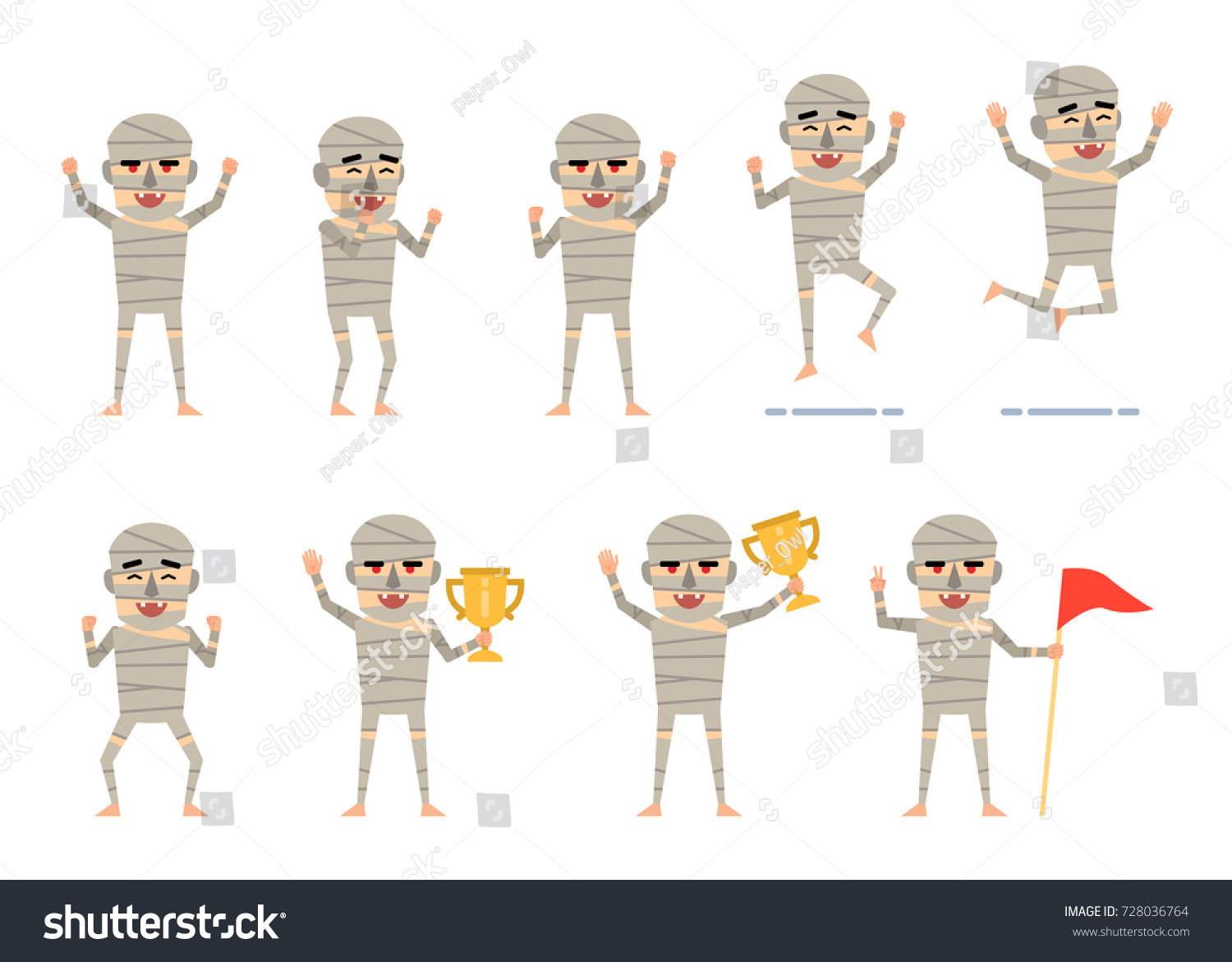 Set Halloween Mummy Characters Showing Different Stock Vector (Royalty ...