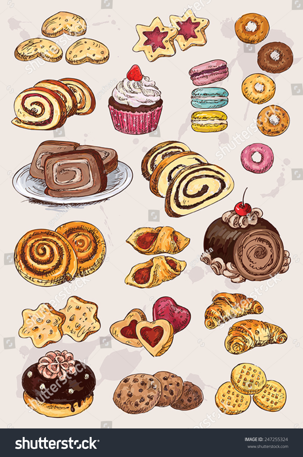 Set Hand Drawing Cakes Cookies Stock Vector (Royalty Free) 247255324