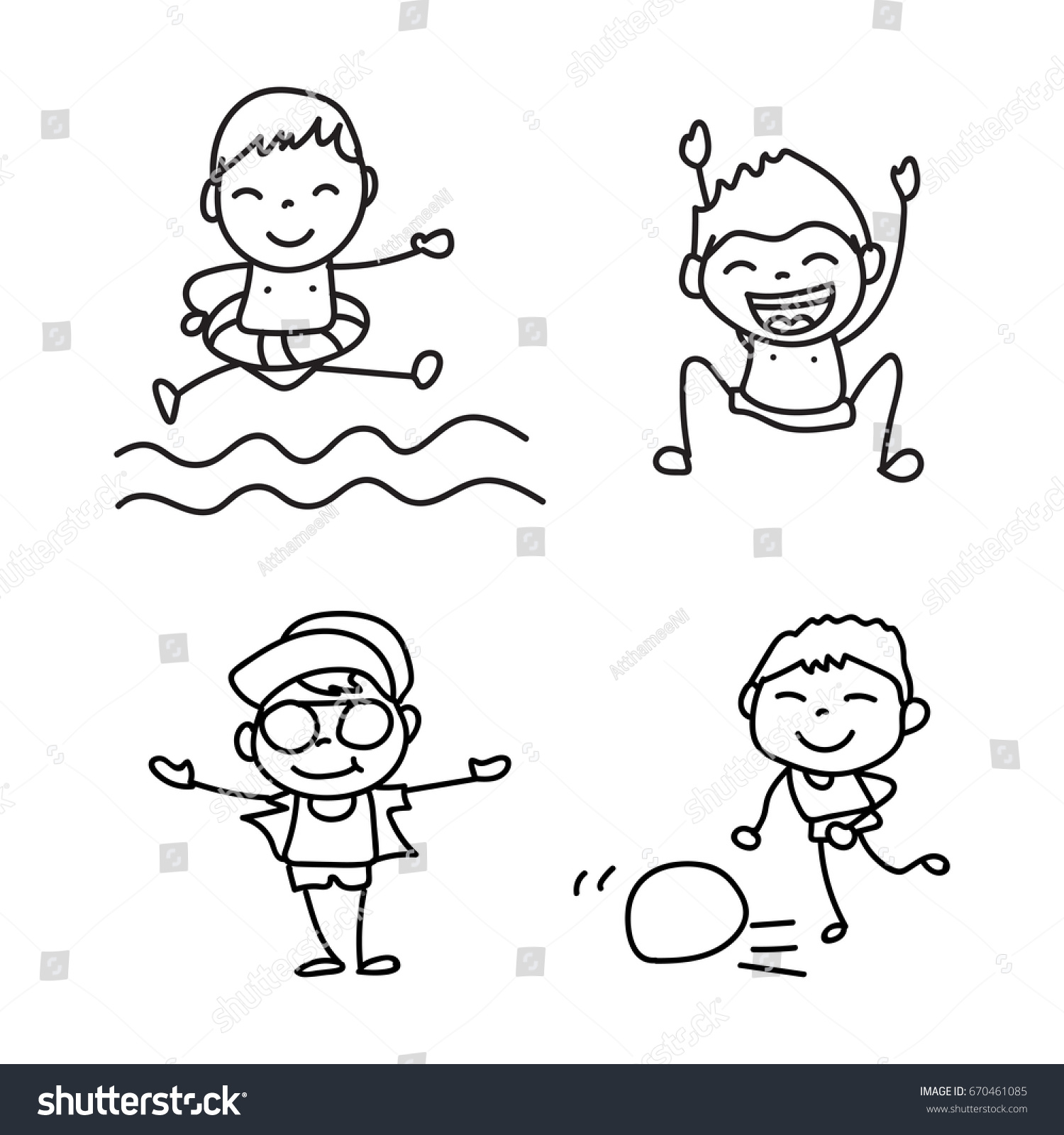 Set Hand Drawing Cute Boys Line Stock Vector (Royalty Free) 670461085