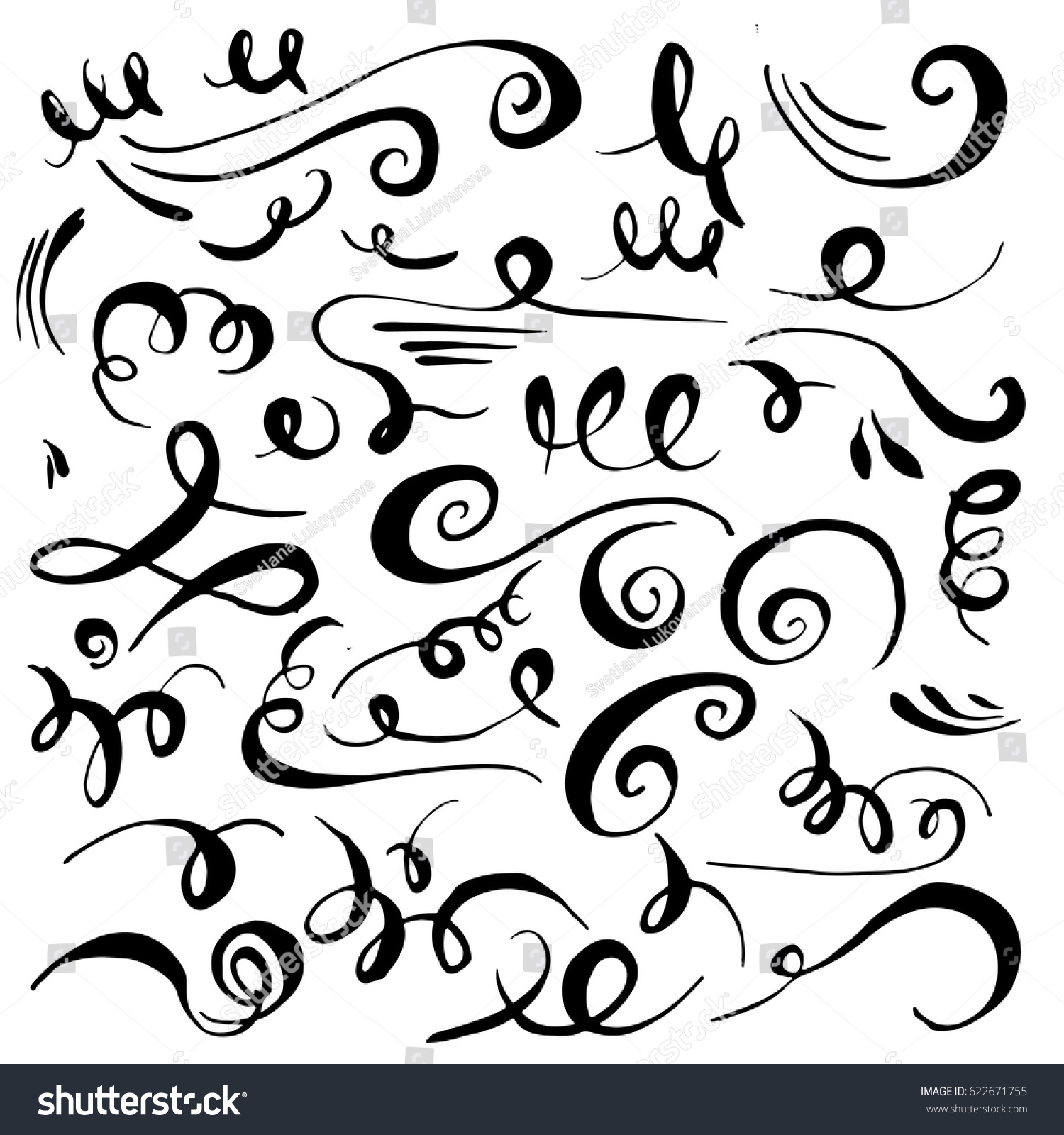 Set Hand Drawn Calligraphic Swashes Brush Stock Vector 622671755 ...