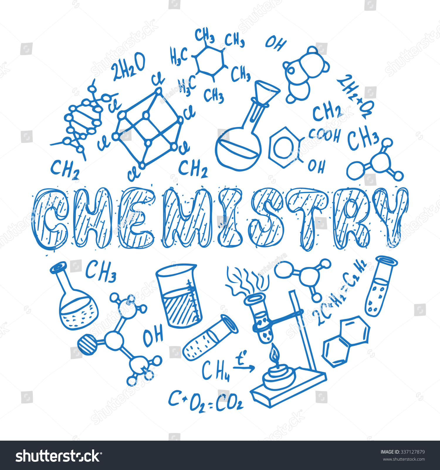 Set Of Hand Drawn Chemistry Doodles Shaped In Circle. Vector ...