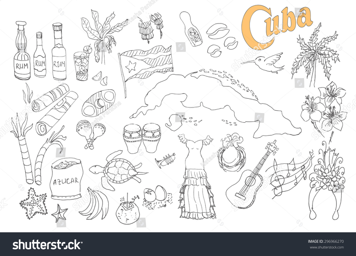 Set Hand Drawn Cuba Icons Cuban Stock Vector 296966270 - Shutterstock