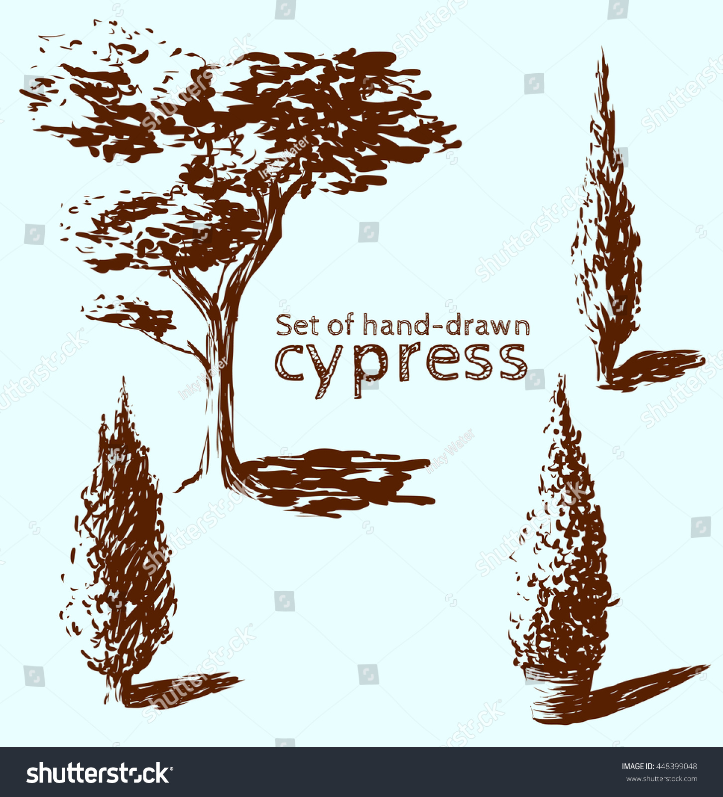 SVG of Set of hand-drawn cypress. Sketch design. svg