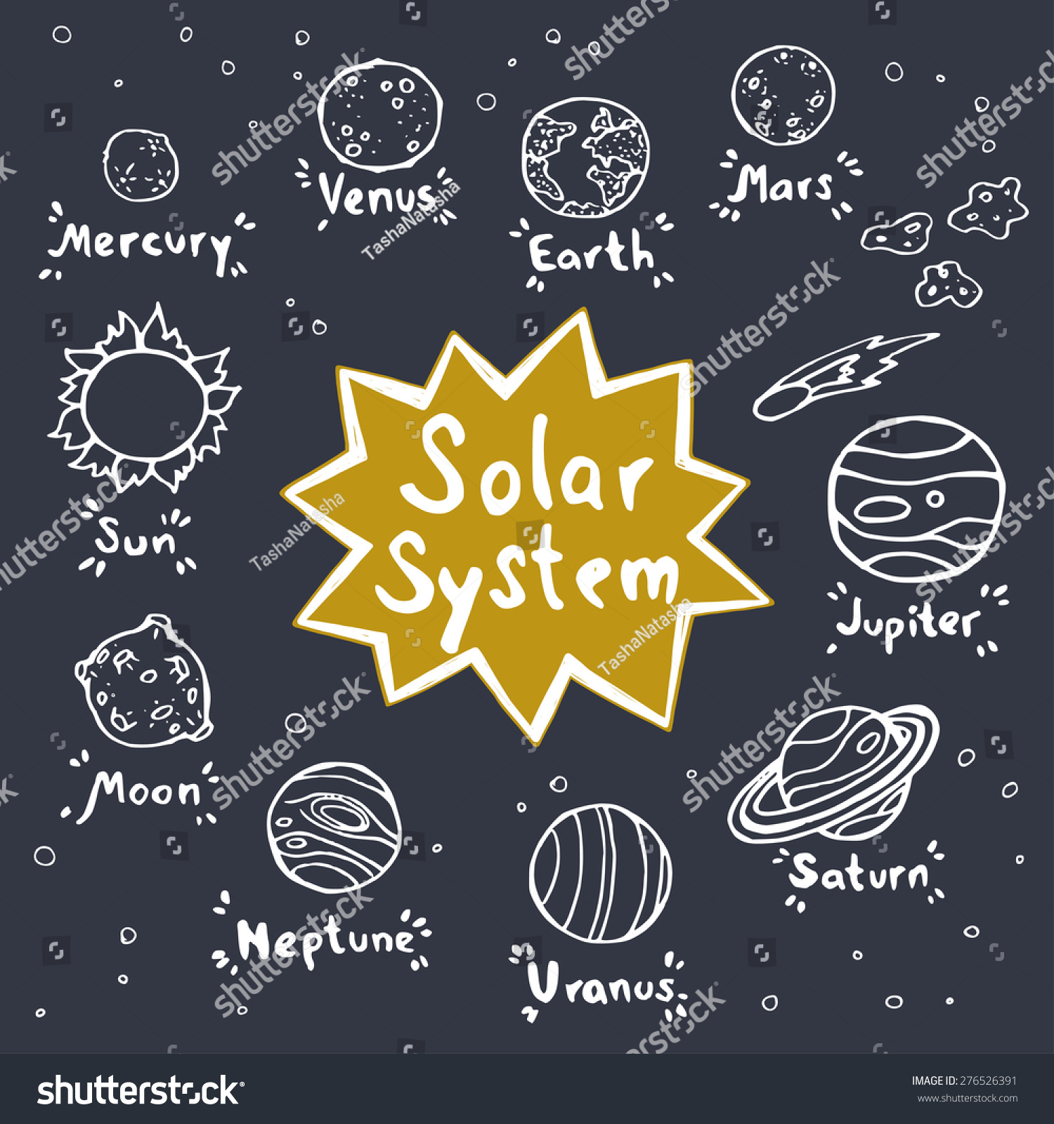 Set Hand Drawn Doodle Planets Sun Vector De Stock Libre De Regalías 276526391