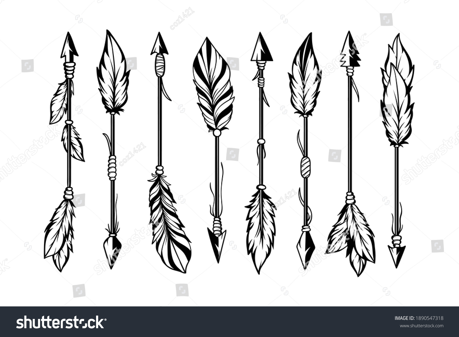 SVG of Set of hand drawn ethnic arrows boho style svg