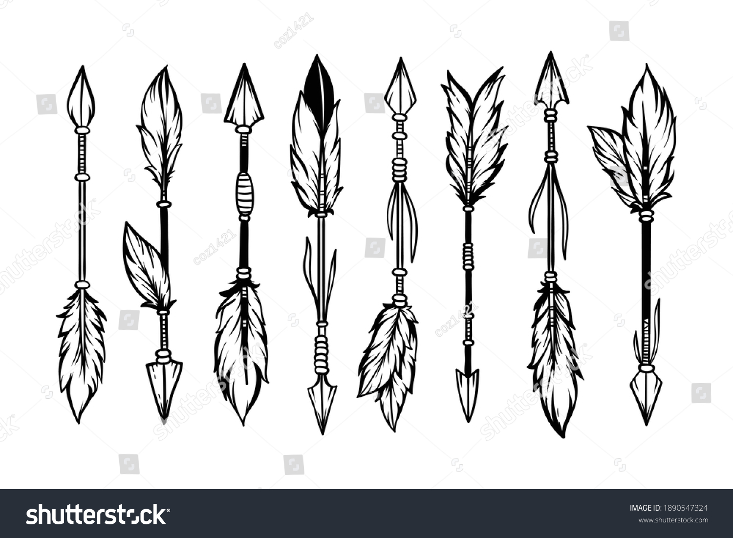 SVG of Set of hand drawn ethnic arrows boho style svg