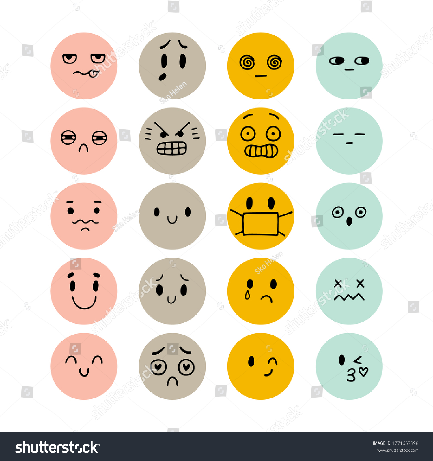 Set Hand Drawn Funny Faces Happy Stock Vector (Royalty Free) 1771657898 ...