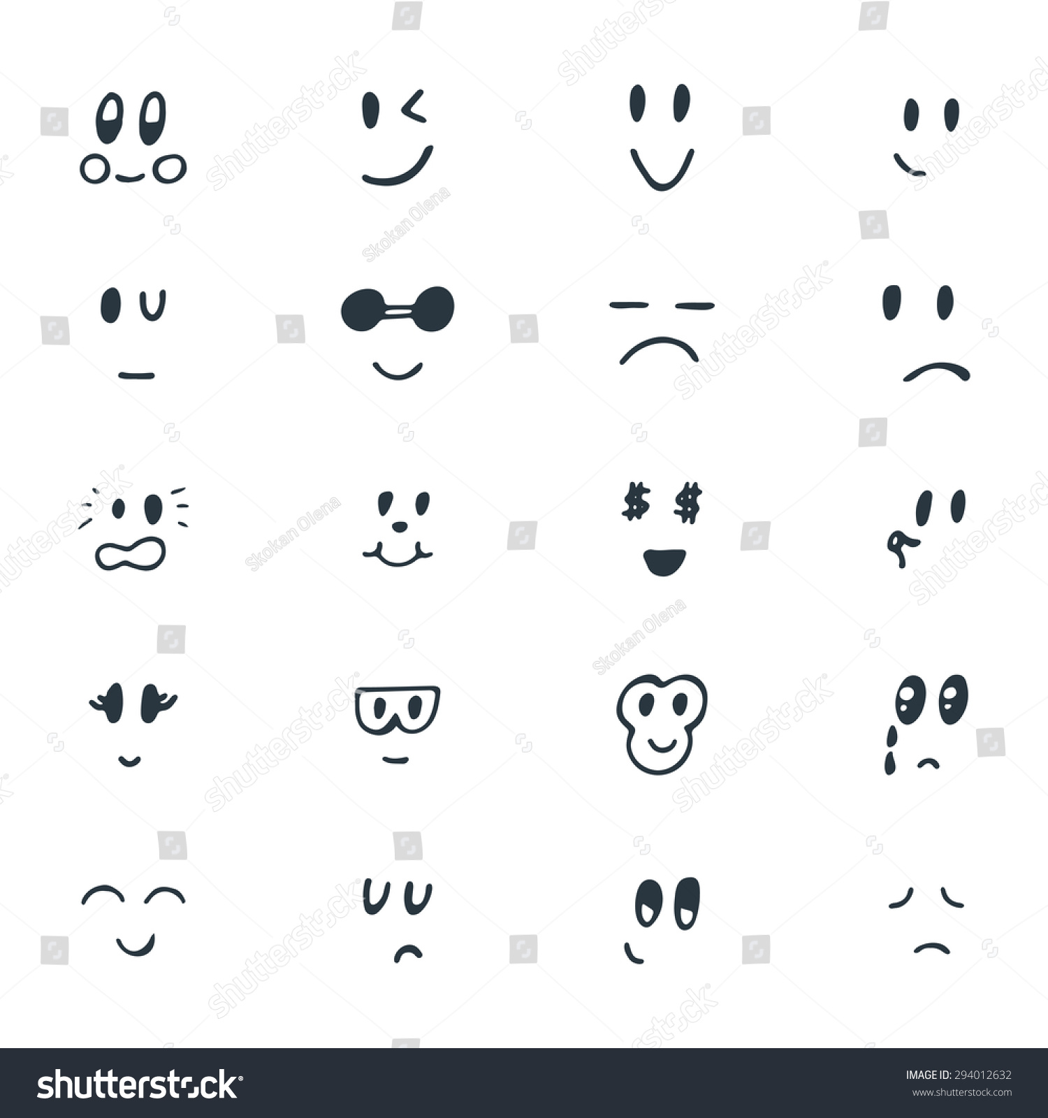 Set Hand Drawn Funny Smiley Faces Stock Vector Royalty Free