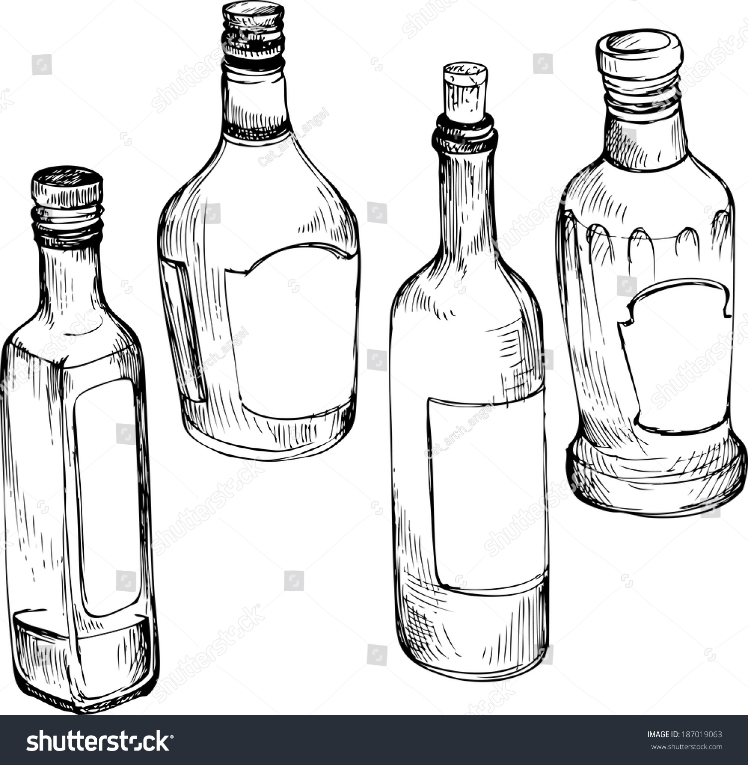 Set Hand Drawn Glass Bottles Sketch Stock Vector 187019063 - Shutterstock