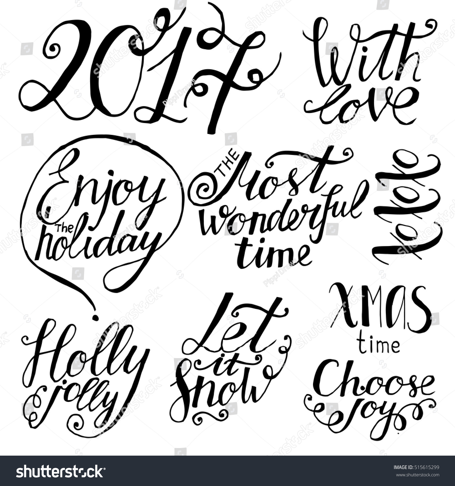 set of hand drawn holiday lettering christmas and new year phrases