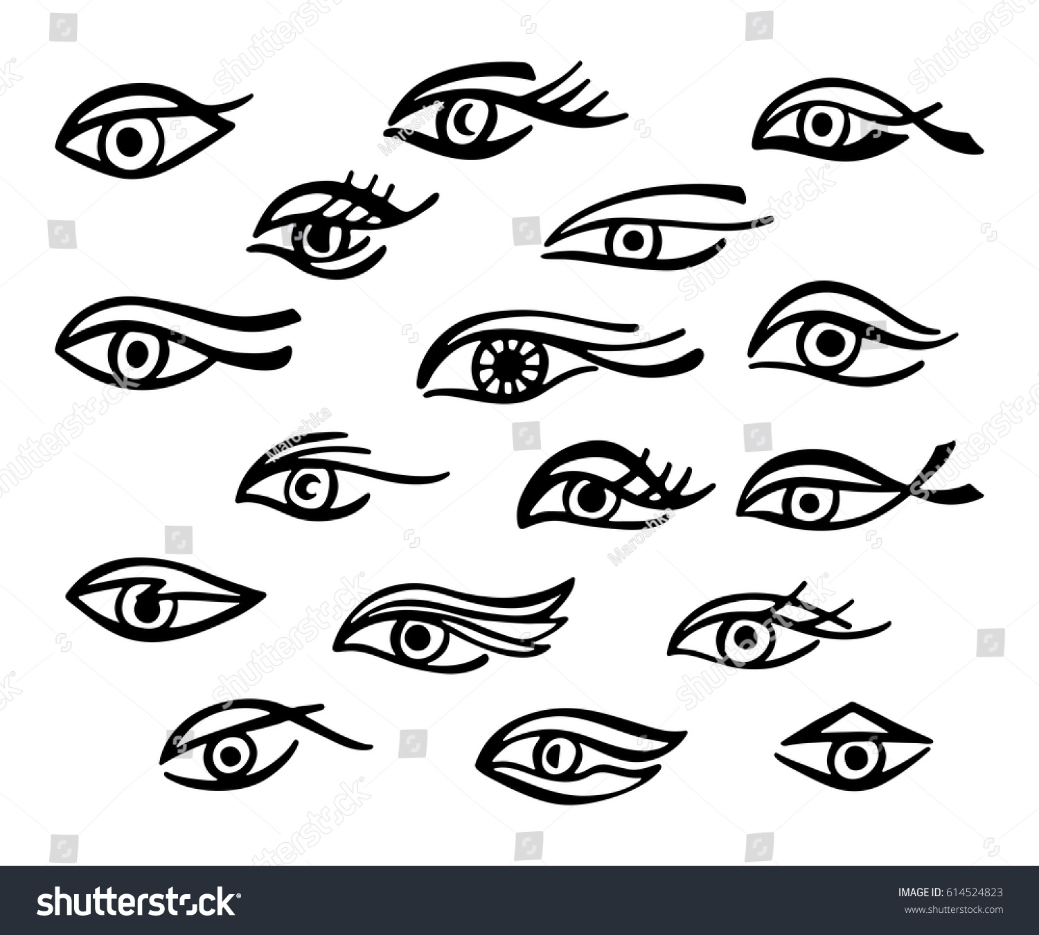 Set Hand Drawn Human Eyes Monochrome Stock Vector 614524823 - Shutterstock