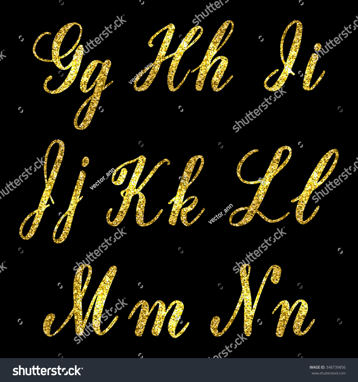 Set Of Hand Drawn Letters With Golden Glitter Effect, Isolated On Black ...