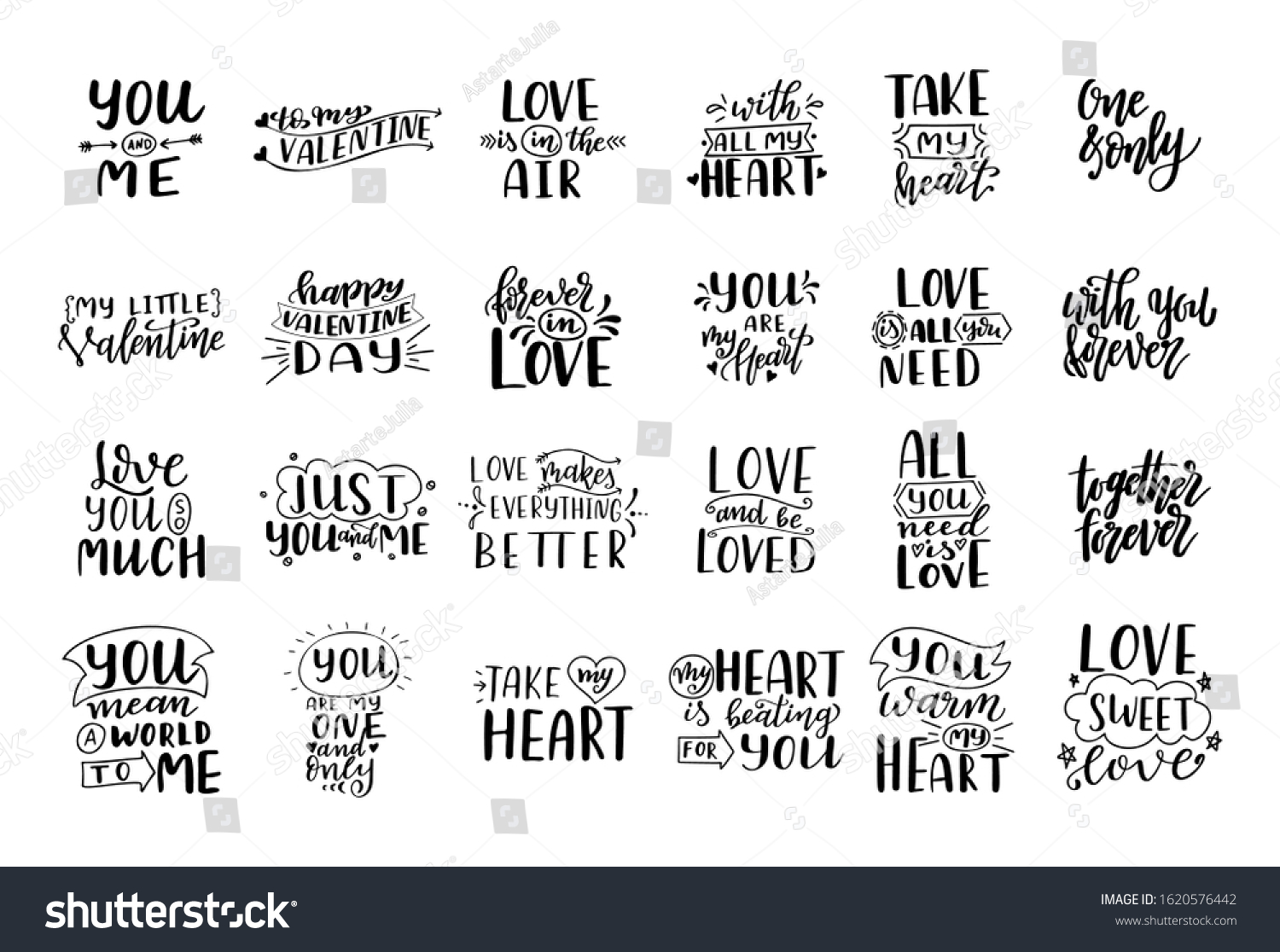 Set Hand Drawn Love Quotes Lettering Stock Vector (Royalty Free ...