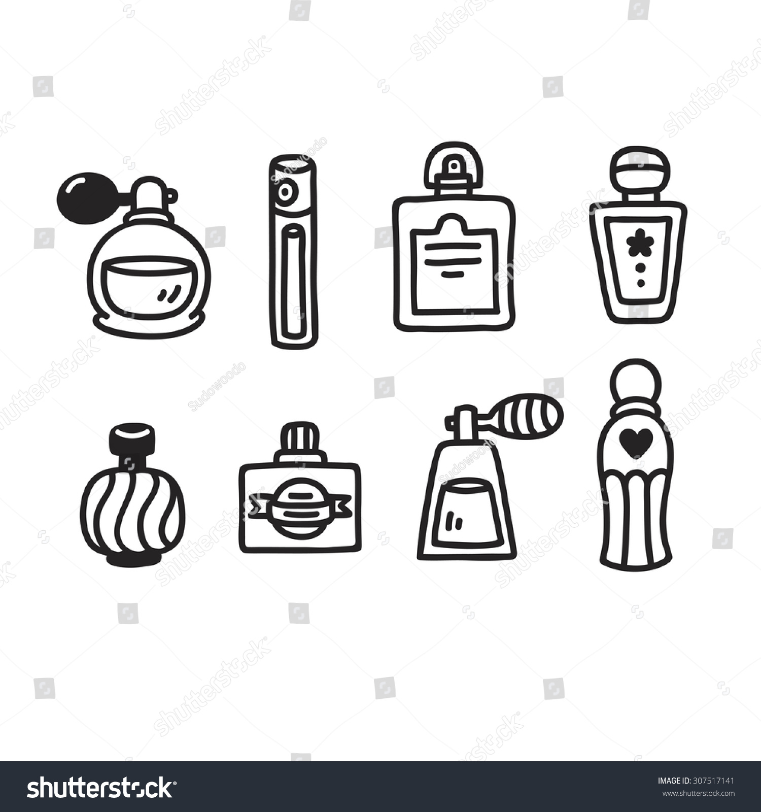 Set Hand Drawn Perfume Bottles Simple Stock Vector Royalty Free