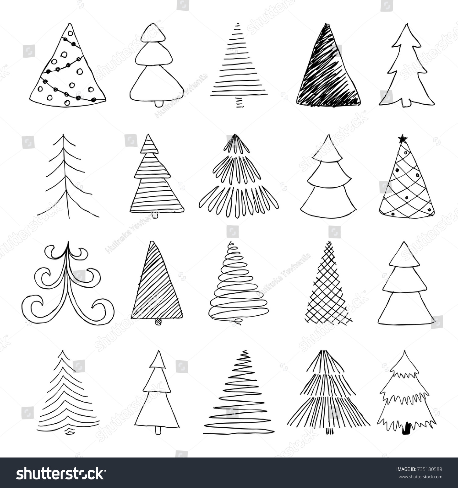 Set Hand Drawn Sketch Christmas Tree Stock Vector (royalty Free 