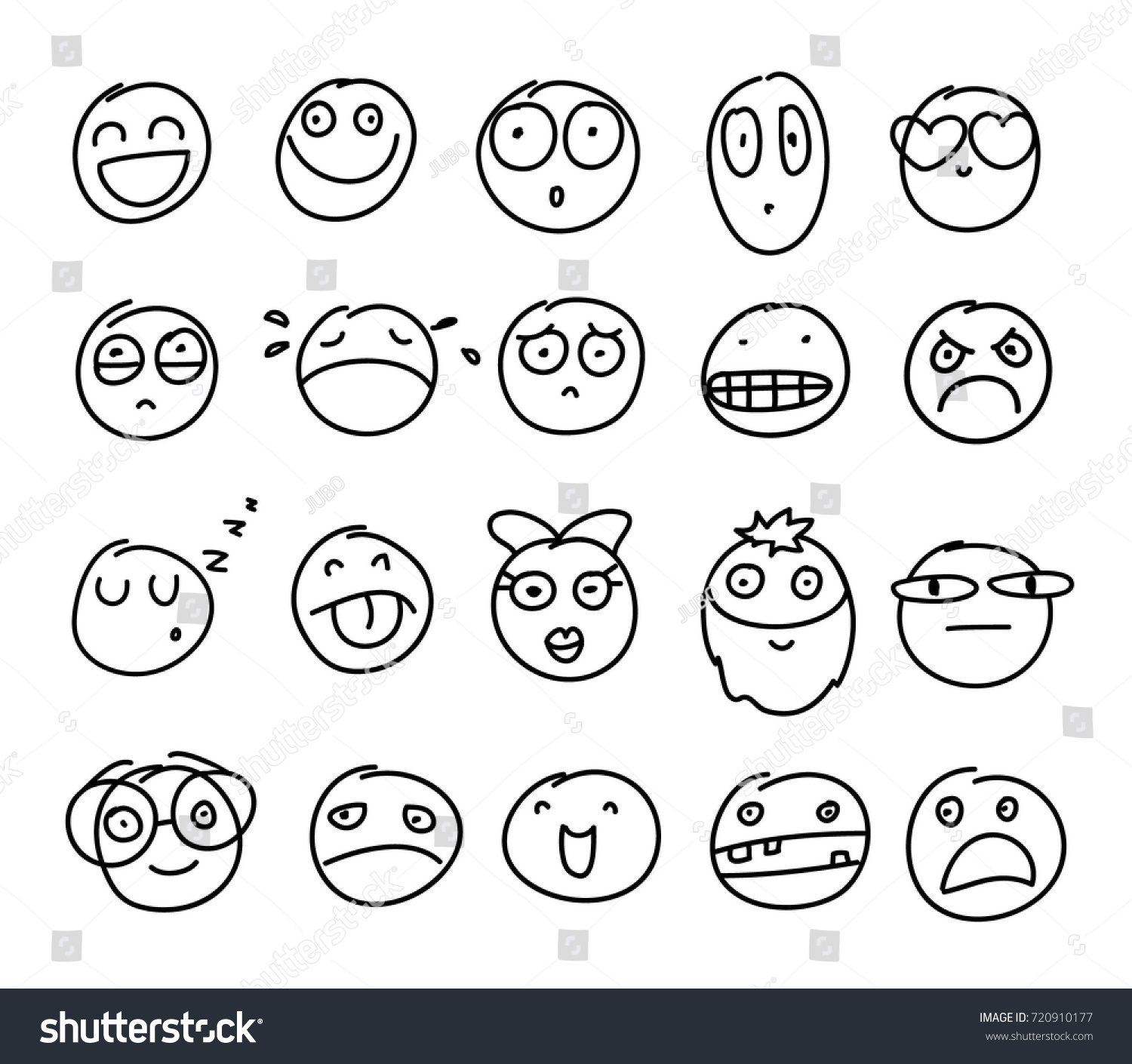 Set Hand Drawn Smiles On White Stock Vector (Royalty Free) 720910177 ...