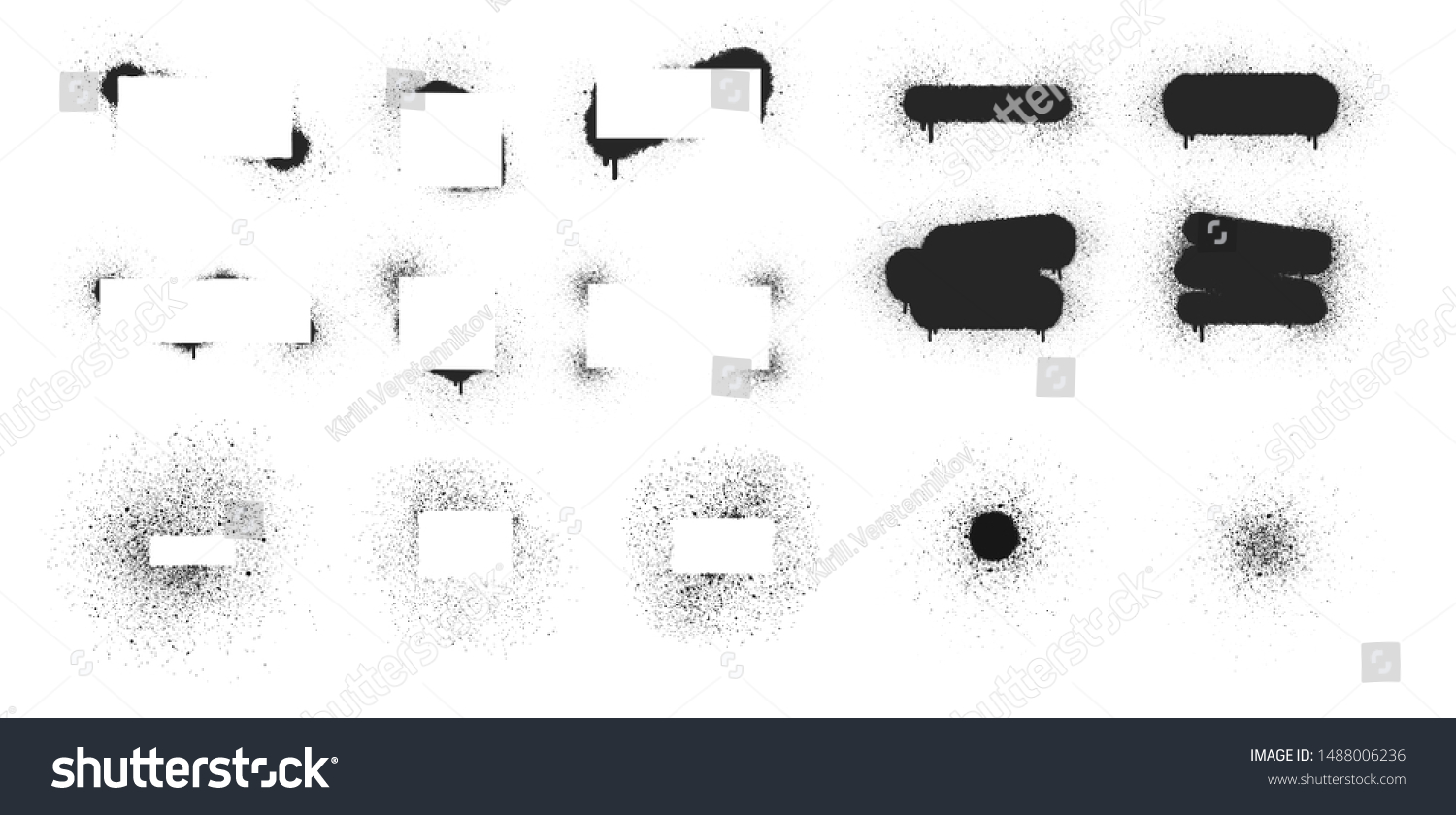 SVG of Set of hand drawn spray paint frames and text banners. Airbrush ink dot box. Grunge background. Vector isolated illustration.  svg