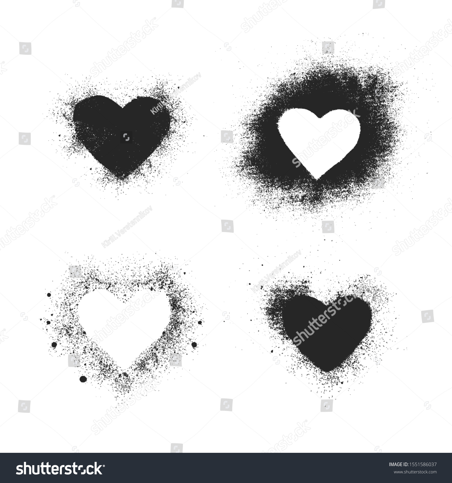 Set Hand Drawn Spray Paint Heart Stock Vector (Royalty Free) 1551586037