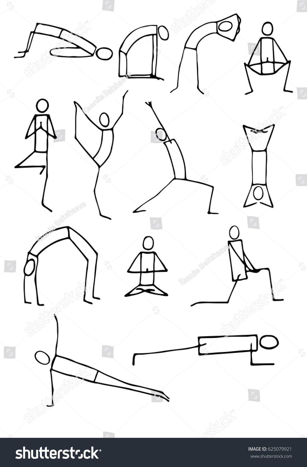 Set Hand Drawn Stickman Yoga Poses Stock Vector (Royalty Free) 625079921