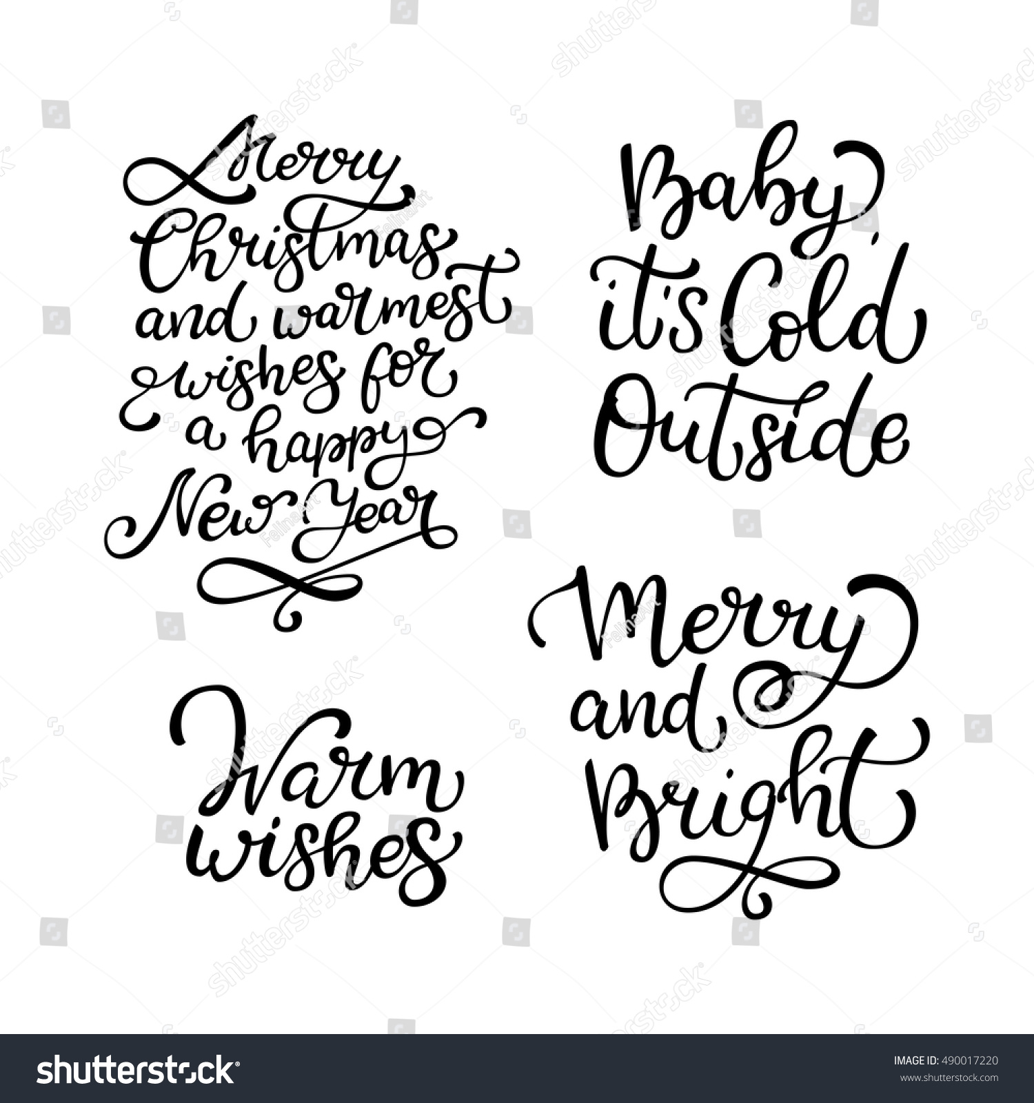 Set of hand drawn vector quotes Warm wishes Merry and Bright Baby it